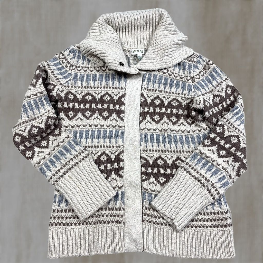 Orvis VINTAGE Orvis Cardigan Sweater Women S Tan Brown Snap Button Nordic Heavyweight All Seasons Knit Logo 90s Mens? Size S / US 4 / IT 40 - 1 Thumbnail