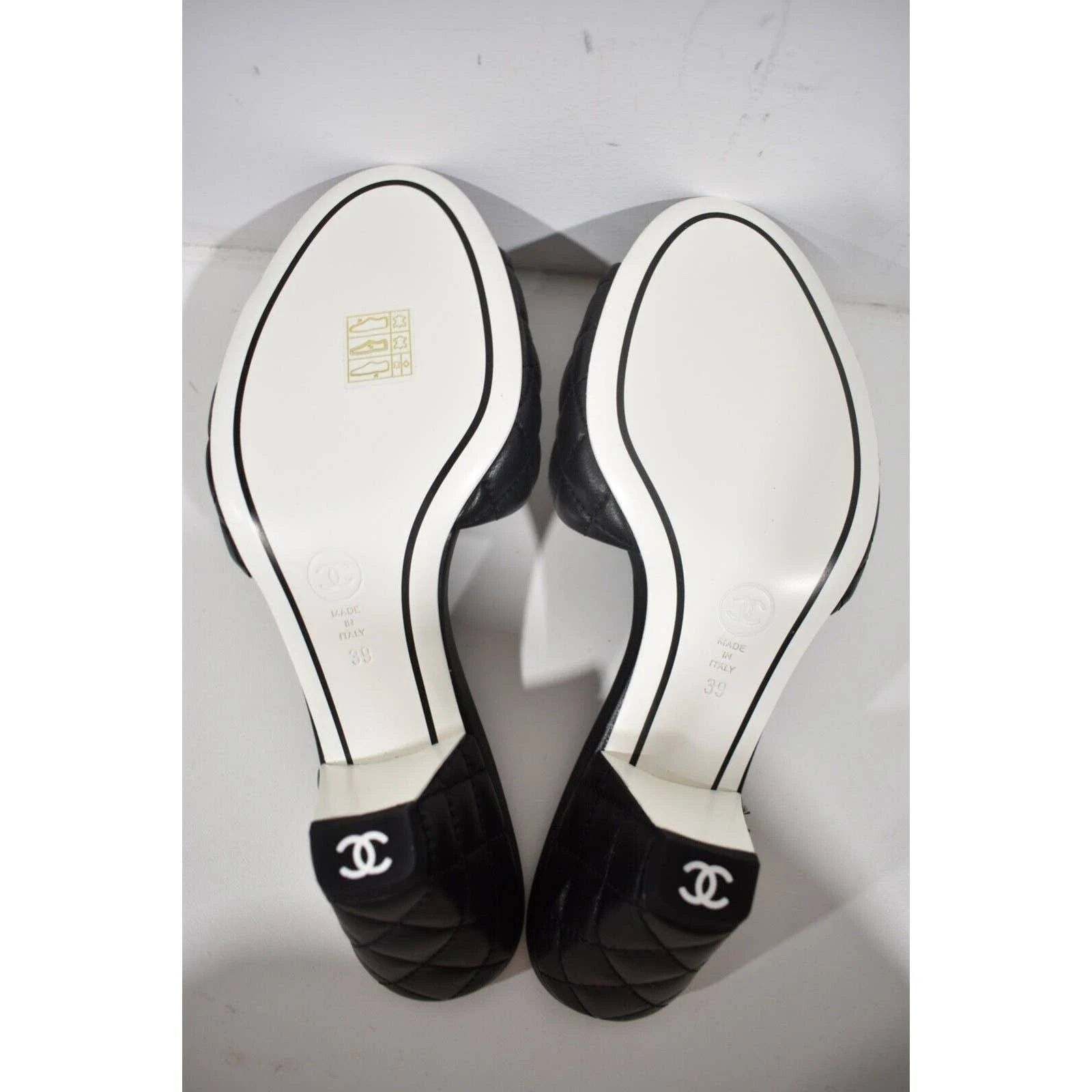 Chanel REV Quilted CC Gold Logo Cone Heel Mule Slide Sandal 39 Size US 9 / IT 39 - 11 Thumbnail