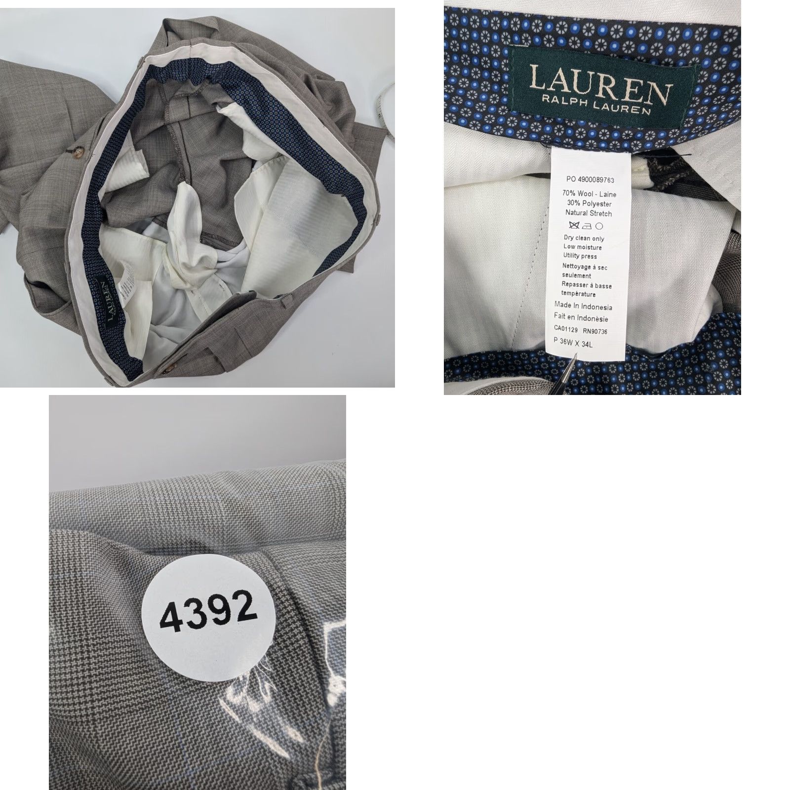 Ralph Lauren Lauren Ralph Lauren Dress Pants Men's 36x34 Taupe Wool Slacks Formal Work Preppy Size US 36 / EU 52 - 8 Thumbnail