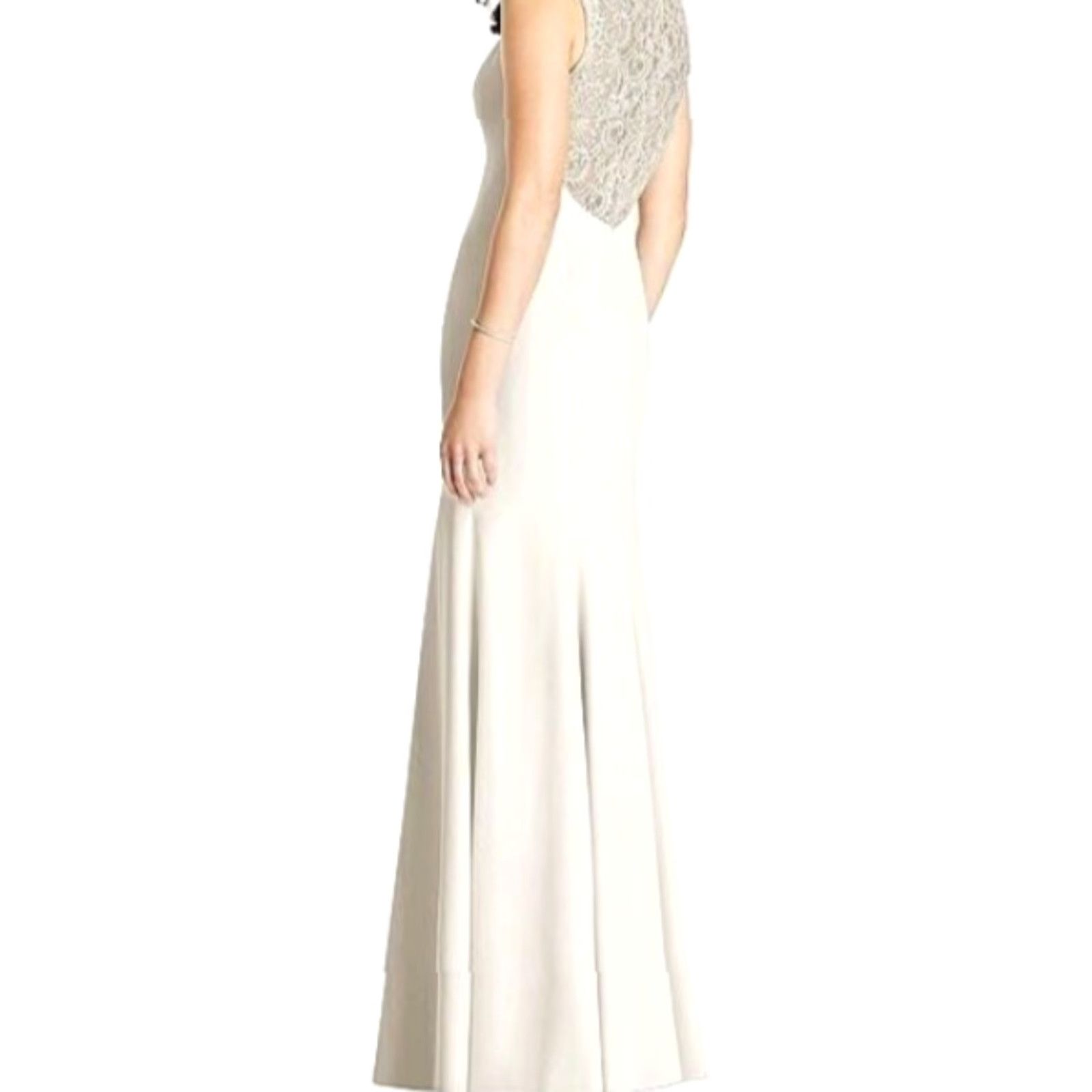 Vintage DESSY Maxi Dress Gown Ivory Lace Back Sleeveless Zip Crew Neck 12 Bridesmaid Party/Cocktail Womens Size XL / US 12-14 / IT 48-50 - 2 Thumbnail