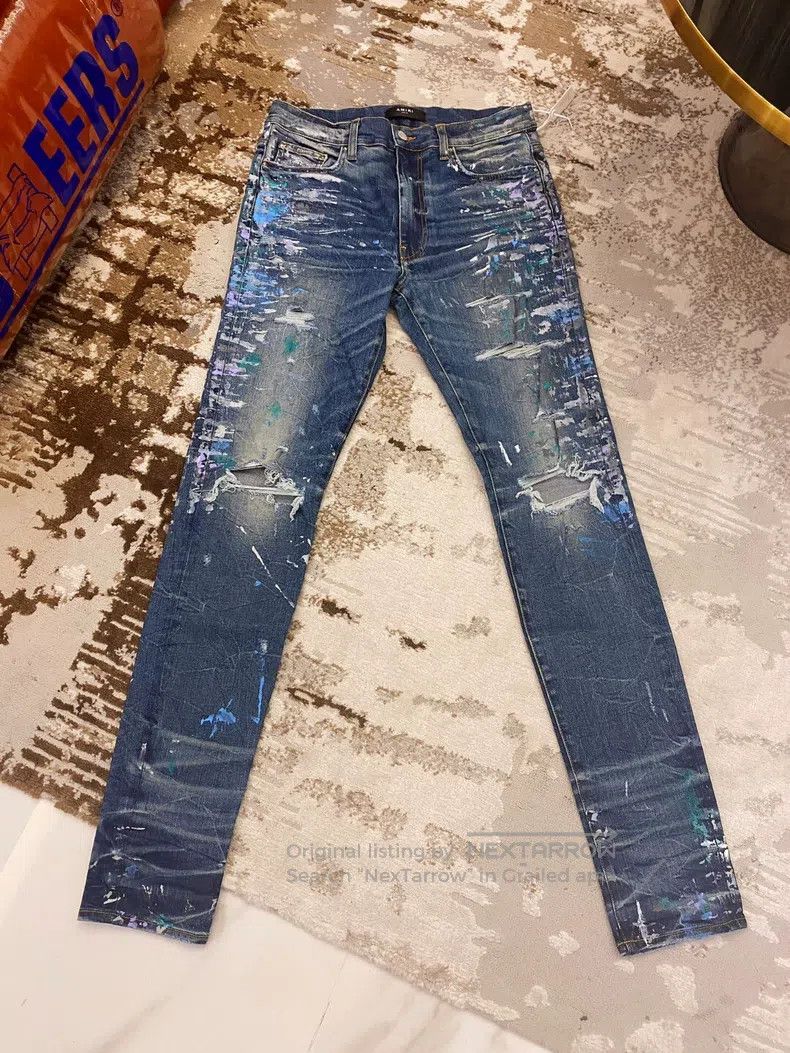 Amiri Amiri Splattered Colorful Destroyed Blue Bull Size 34 Size US 34 / EU 50 - 1 Thumbnail