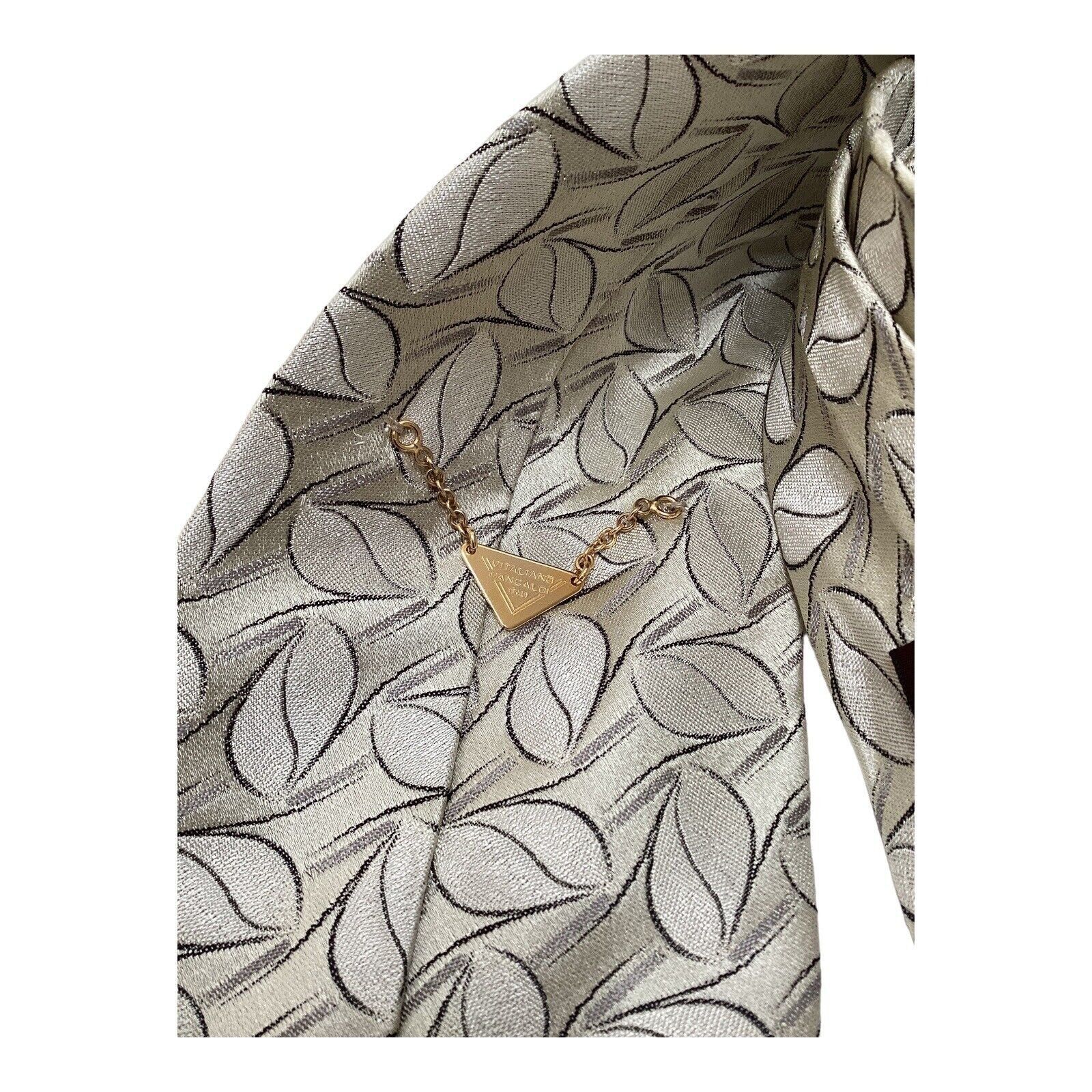Vitaliano VITALIANO PANCALDI Ivory Leaf Print Luxury Silk Tie Italy W: Size ONE SIZE - 4 Thumbnail