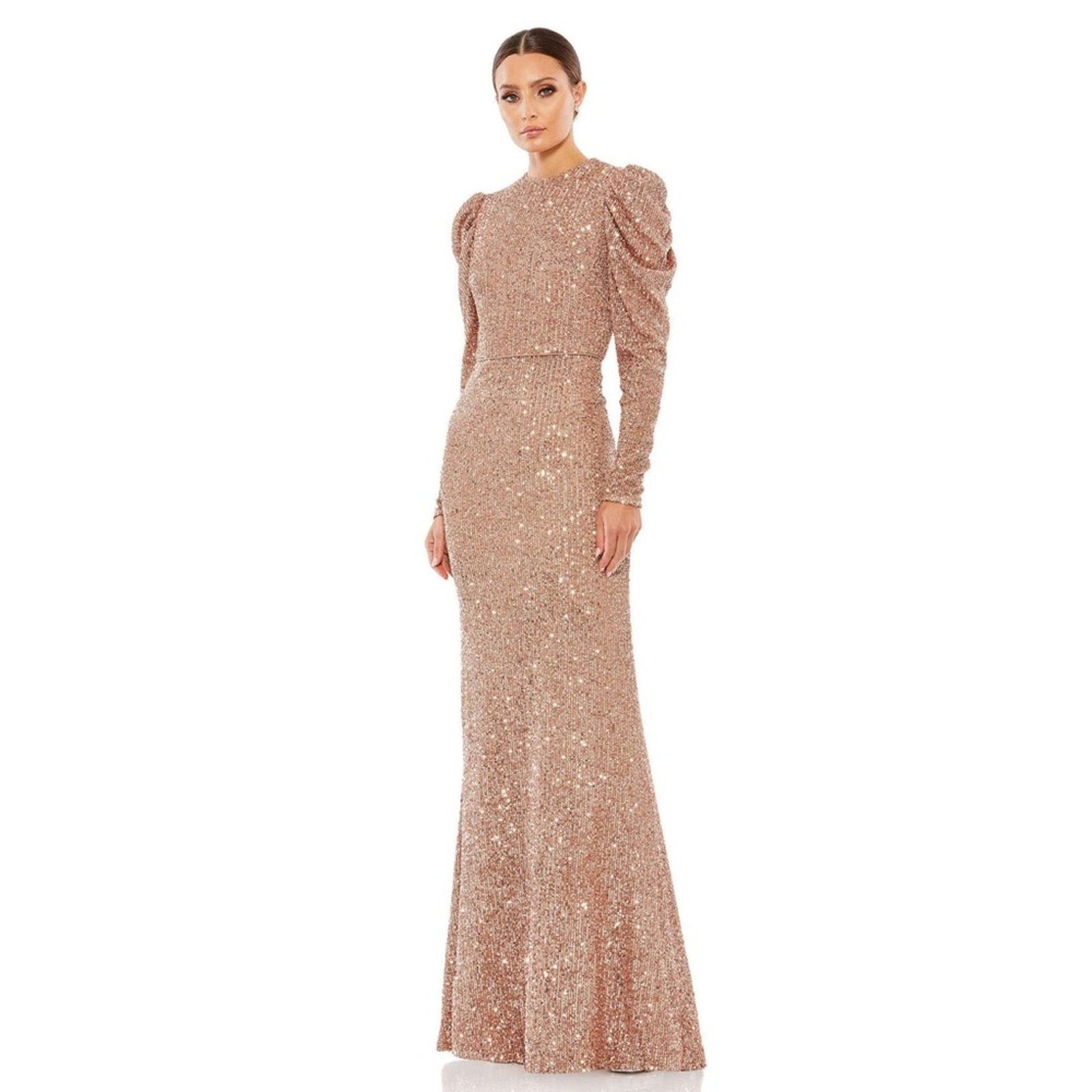 Designer Mac Duggal SEQUINED HIGH NECK PUFF LONG SLEEVE COLUMN GOWN 8 Size M / US 6-8 / IT 42-44 - 1 Thumbnail