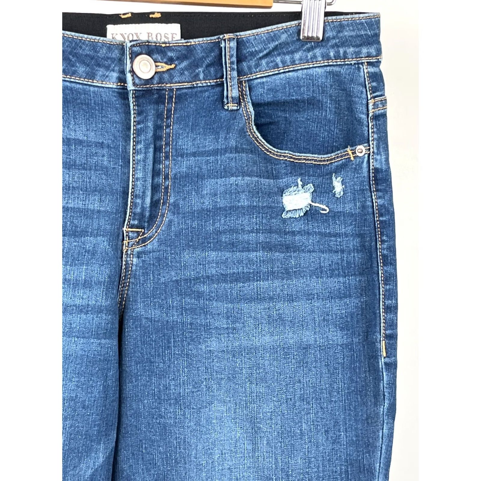 Vintage Knox Rose Jeans Womens 8 Bootcut Denim Distressed Mid Rise Raw Hem Stretch Blue 5-Pocket Design Mens Womens Girls Boys? Size 30" / US 8 / IT 44 - 3 Thumbnail