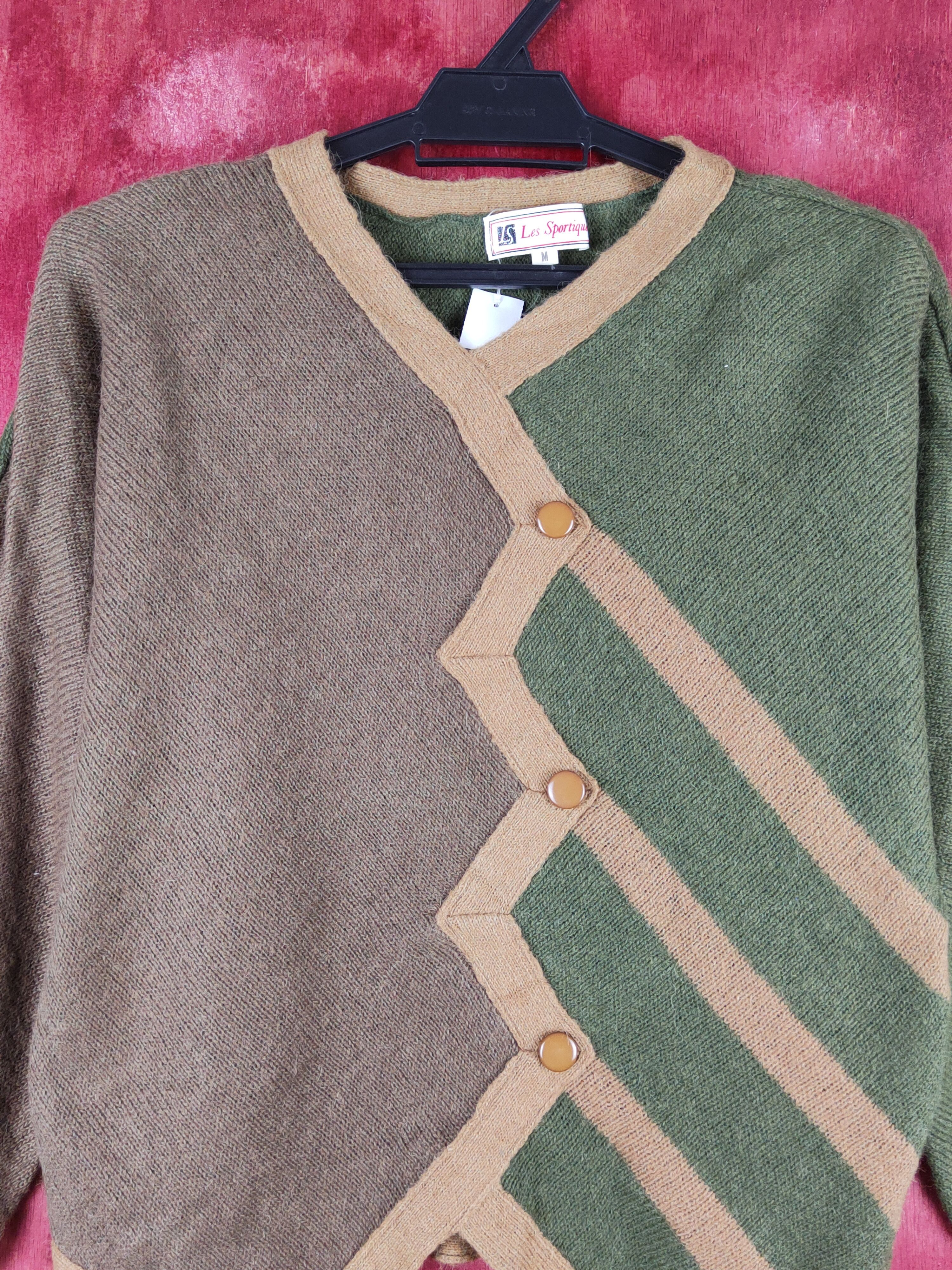 Vintage Les Sportique Green Brown Knitwear Sweatshirts #S2382 Size M / US 6-8 / IT 42-44 - 2 Thumbnail