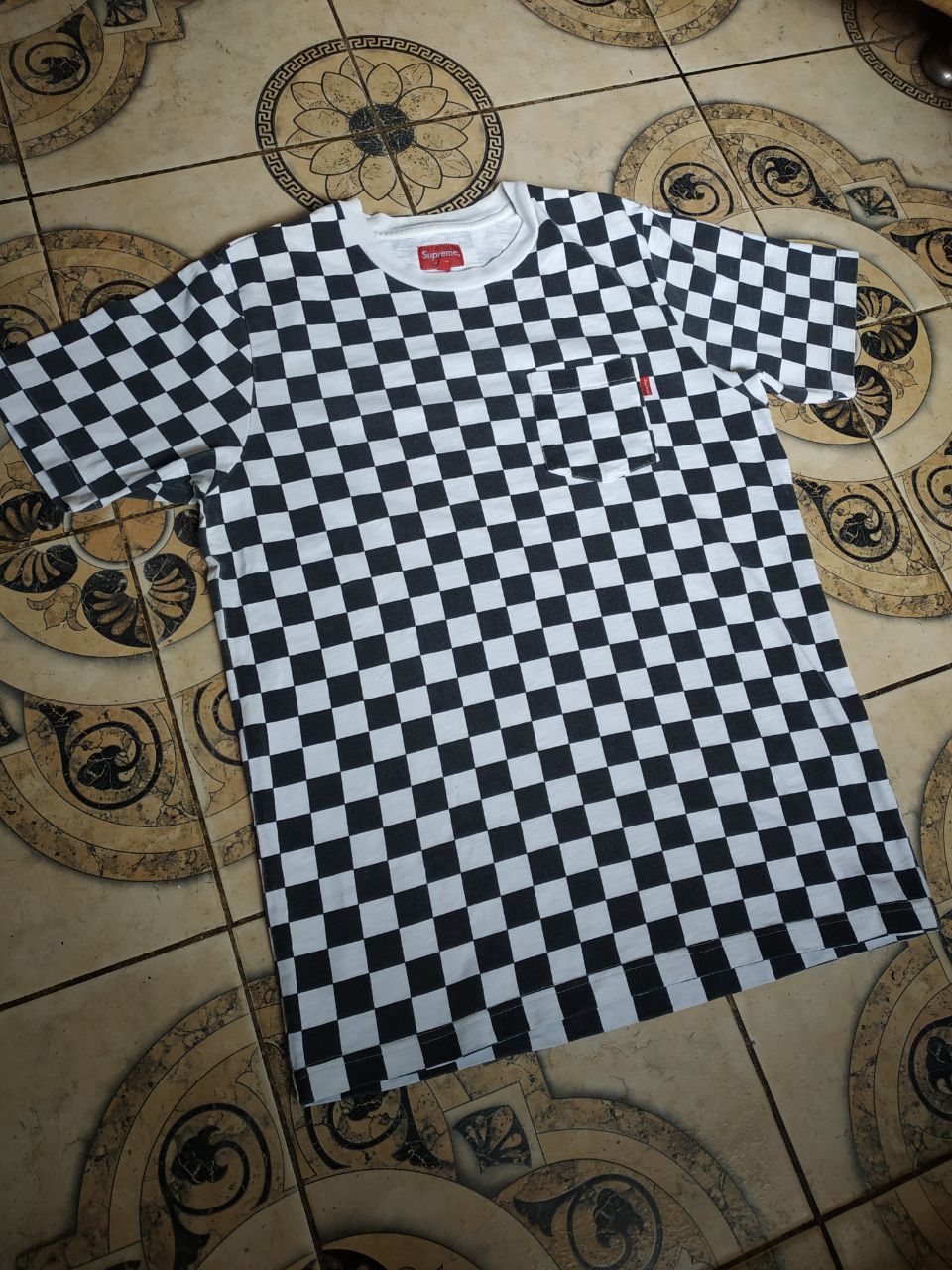 Supreme Supreme Checkerboard Pocket Tee Black/White Small Box Logo Size US M / EU 48-50 / 2 - 6 Thumbnail