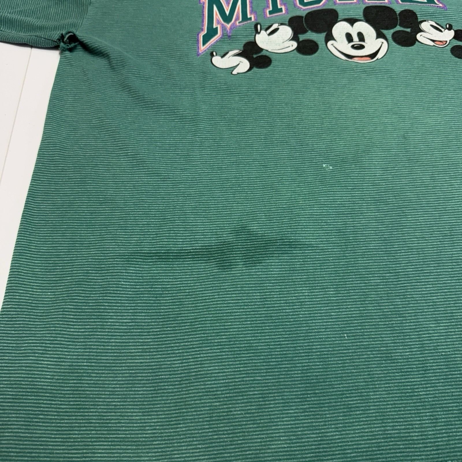 Vintage Vintage 90s Mickey Mouse T Shirt Green Short Sleeve Striped Size US XL / EU 56 / 4 - 9 Thumbnail