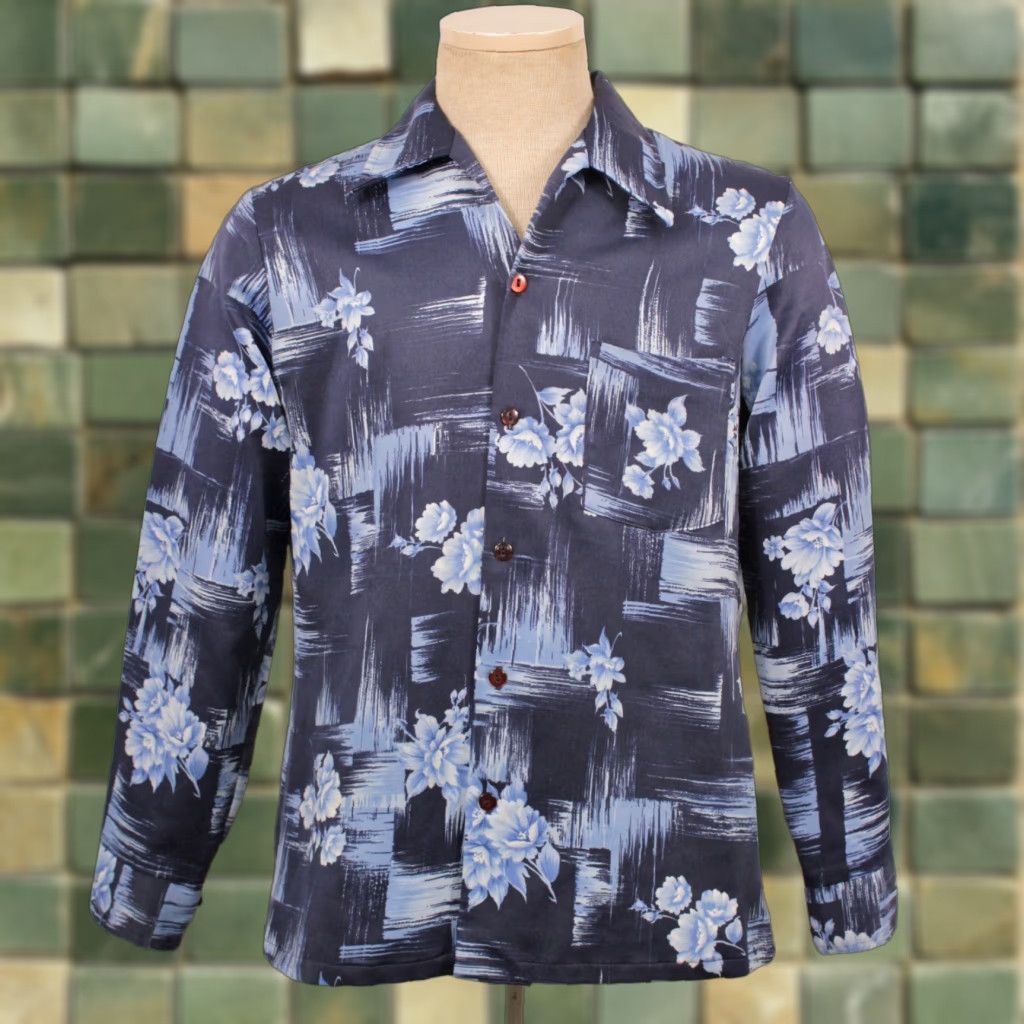 Vintage VINTAGE Mr. Jan 70s Blue Floral Polyester Shirt M Adult Regular Blue 1970s Disco Button-Front Mens Size US M / EU 48-50 / 2 - 1 Thumbnail
