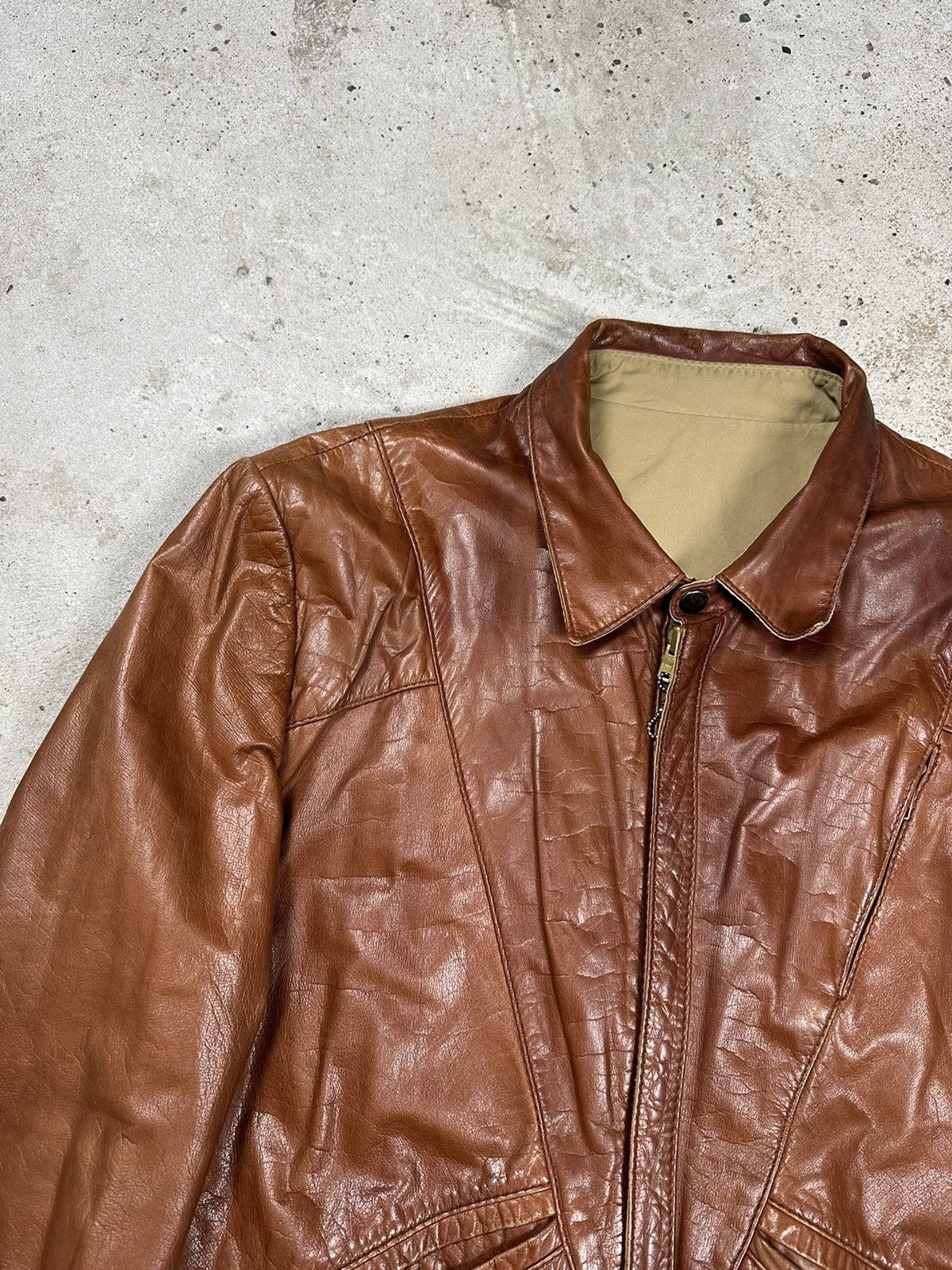 Vintage Vintage 90s Brown Leather Reversible Rare Bomber Jacket Size US L / EU 52-54 / 3 - 8 Thumbnail