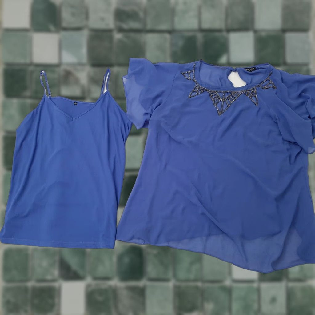 Vintage City Chic Women Blouse Shirt Beaded Blue Wrap Short Sleeve Boat Neck L Size L / US 10 / IT 46 - 1 Thumbnail