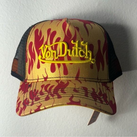 Von Dutch NWT VON DUTCH CITY OF ANGELS RED YELLOW TRUCKER HAT Size ONE SIZE - 2 Thumbnail