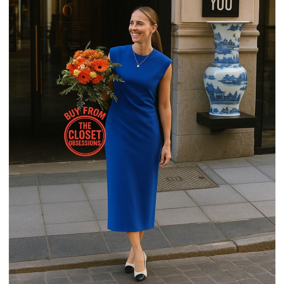 Zara ZARA Blue Shoulder Pad Midi Dress NWT Size M / US 6-8 / IT 42-44 - 4 Thumbnail
