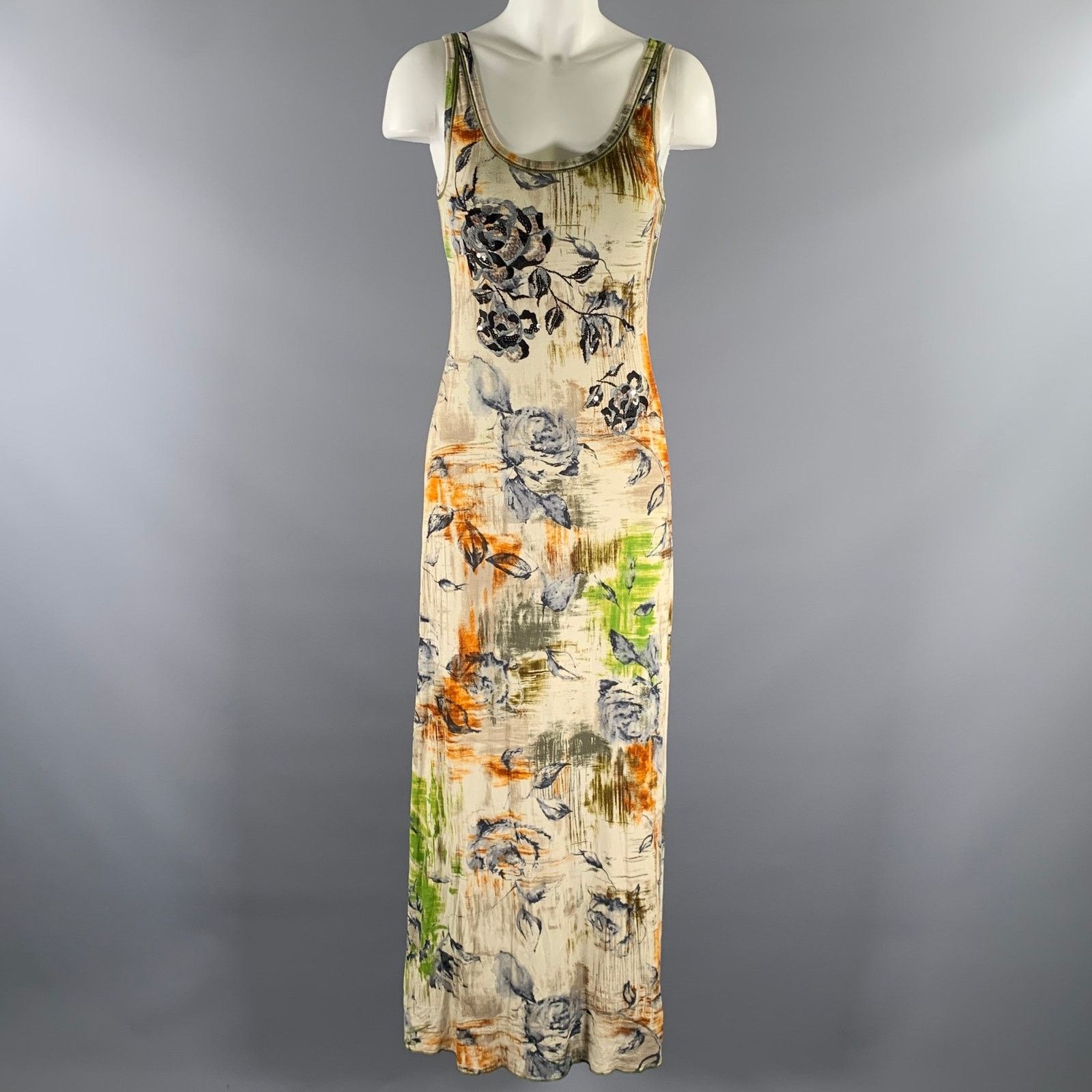 FUZZI FUZZI Size S Tan Rust Viscose Blend Floral Maxi Long Dress Size S / US 4 / IT 40 - 1 Thumbnail