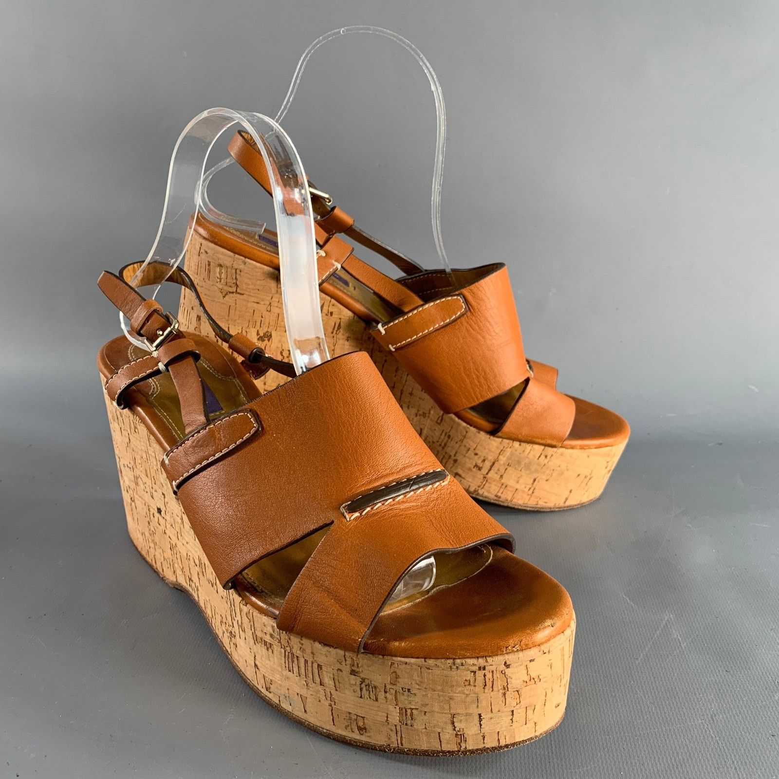 Ralph Lauren RALPH LAUREN Size 10 Tan Natural Leather Platform Sandals Size US 10 / IT 40 - 1 Thumbnail