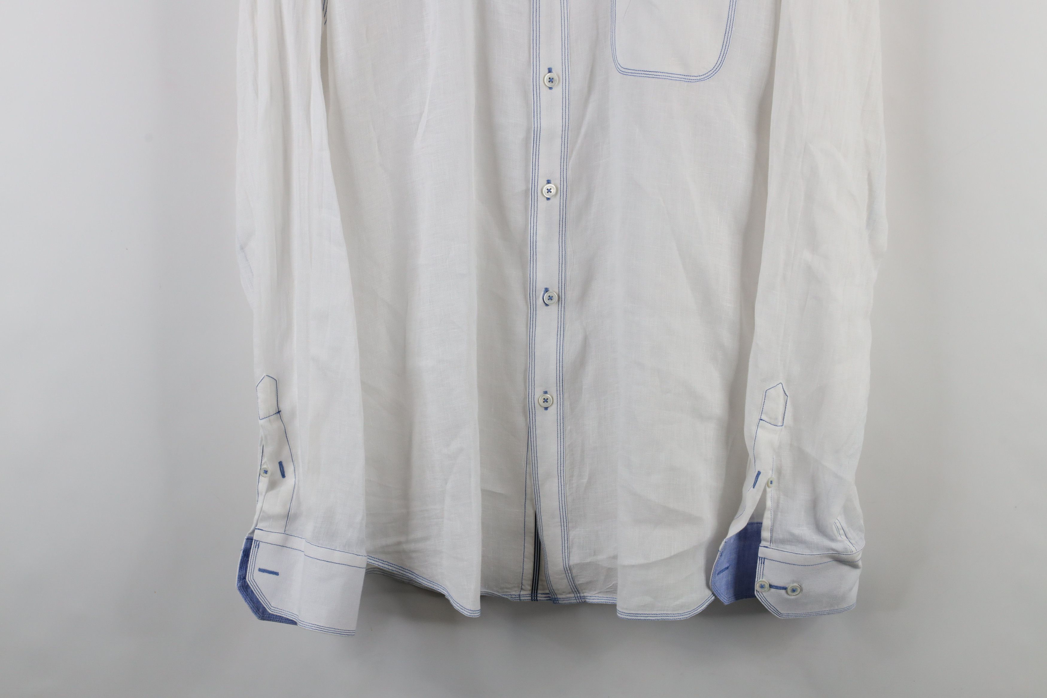 Vintage Bugatchi Uomo Fit Sheer Linen Collared Button Shirt White Size US L / EU 52-54 / 3 - 3 Thumbnail