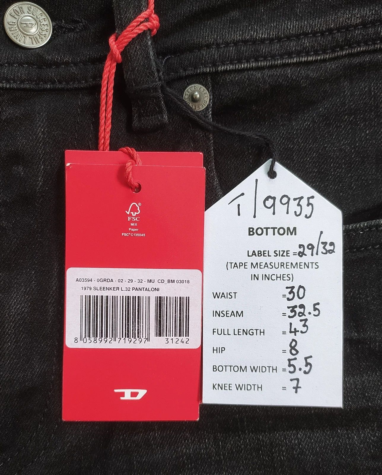 Diesel Diesel 1979 SLEENKER L.32 MENS JEANS T/9935 Size US 29 - 6 Thumbnail