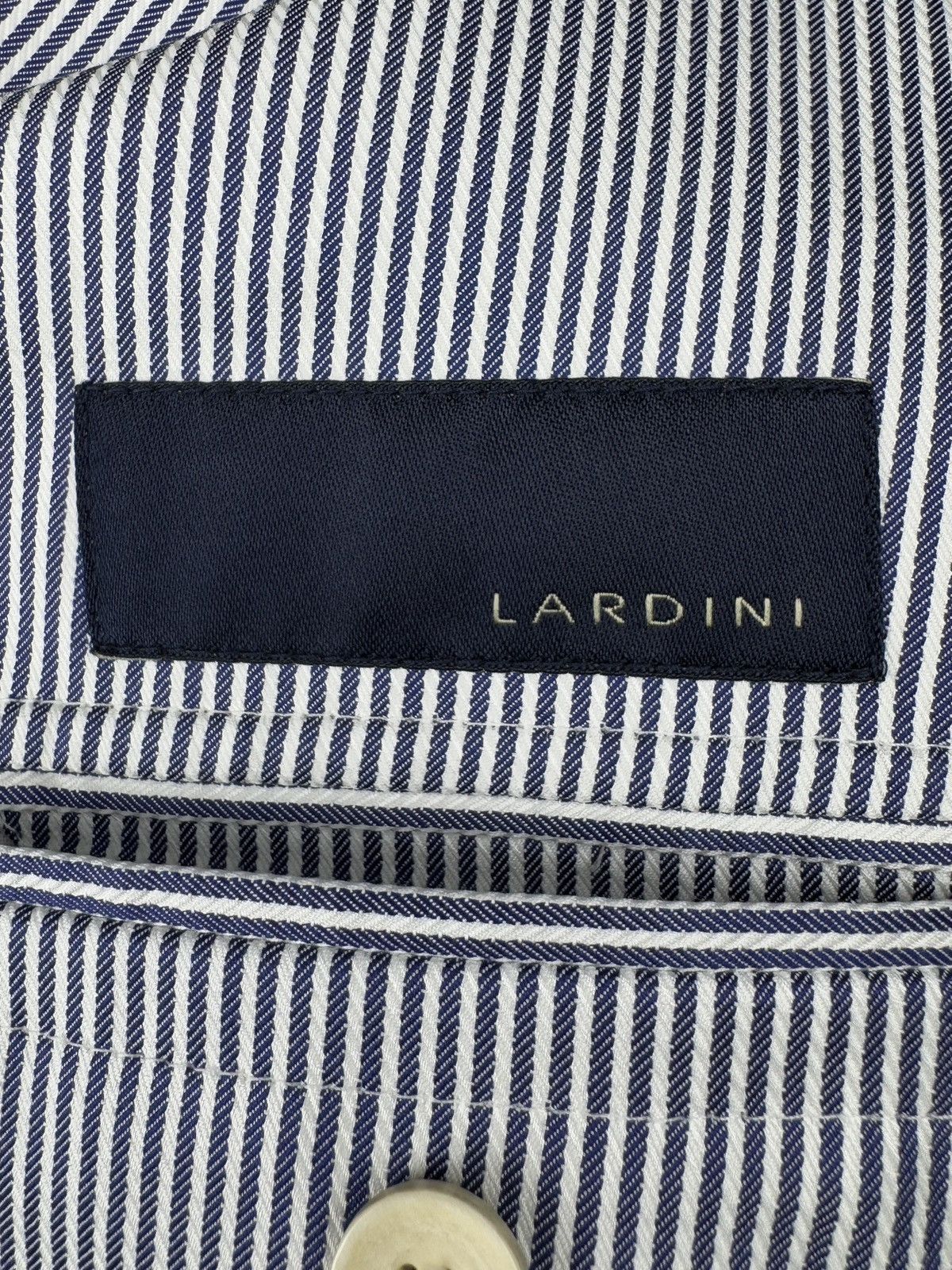 Lardini Lardini 100% Linen Blue White striped unlined lux blazer Size 48R - 10 Thumbnail