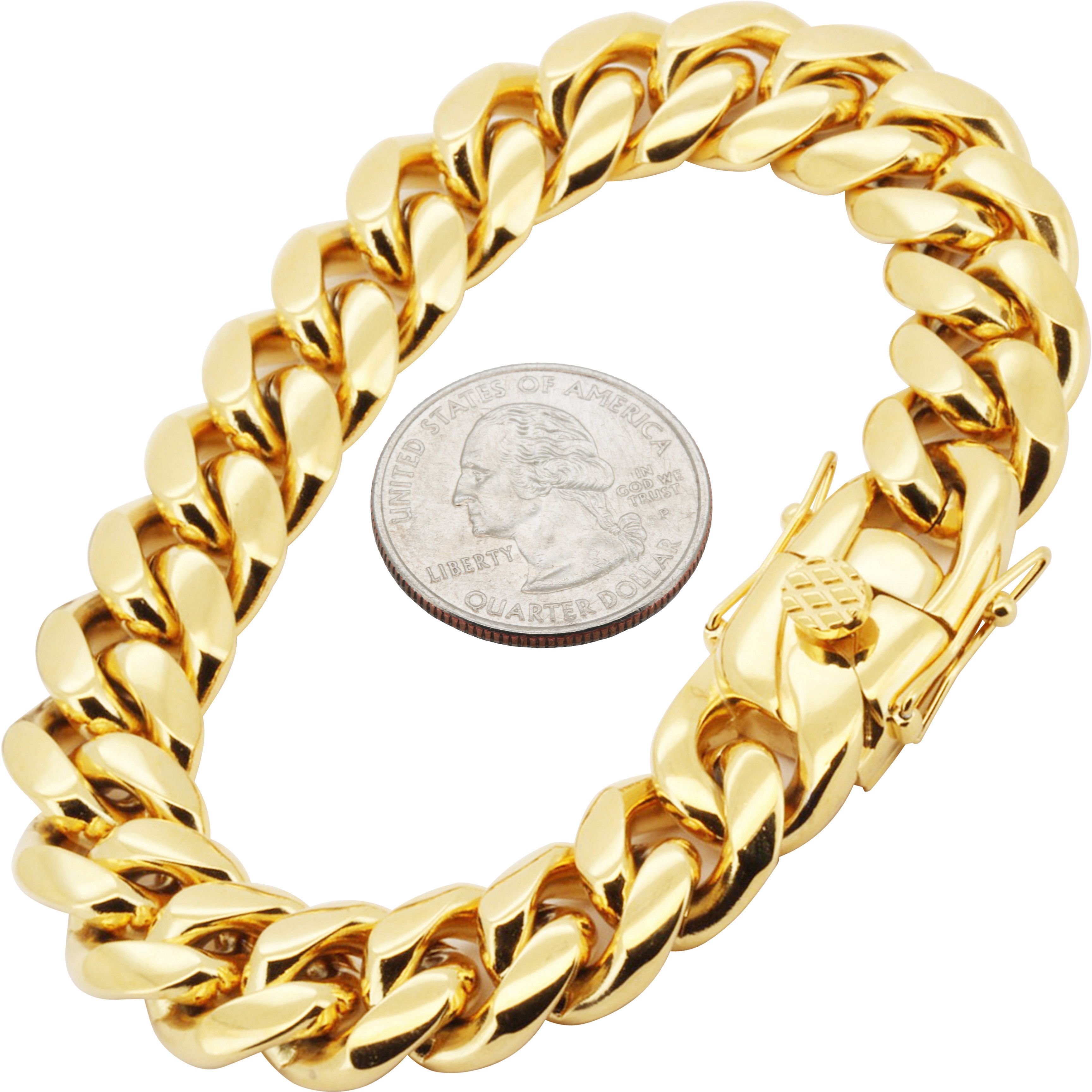 Other 316L SS 18k GP 14mm Miami Cuban Link Bracelet 8.5" Size ONE SIZE - 1 Thumbnail