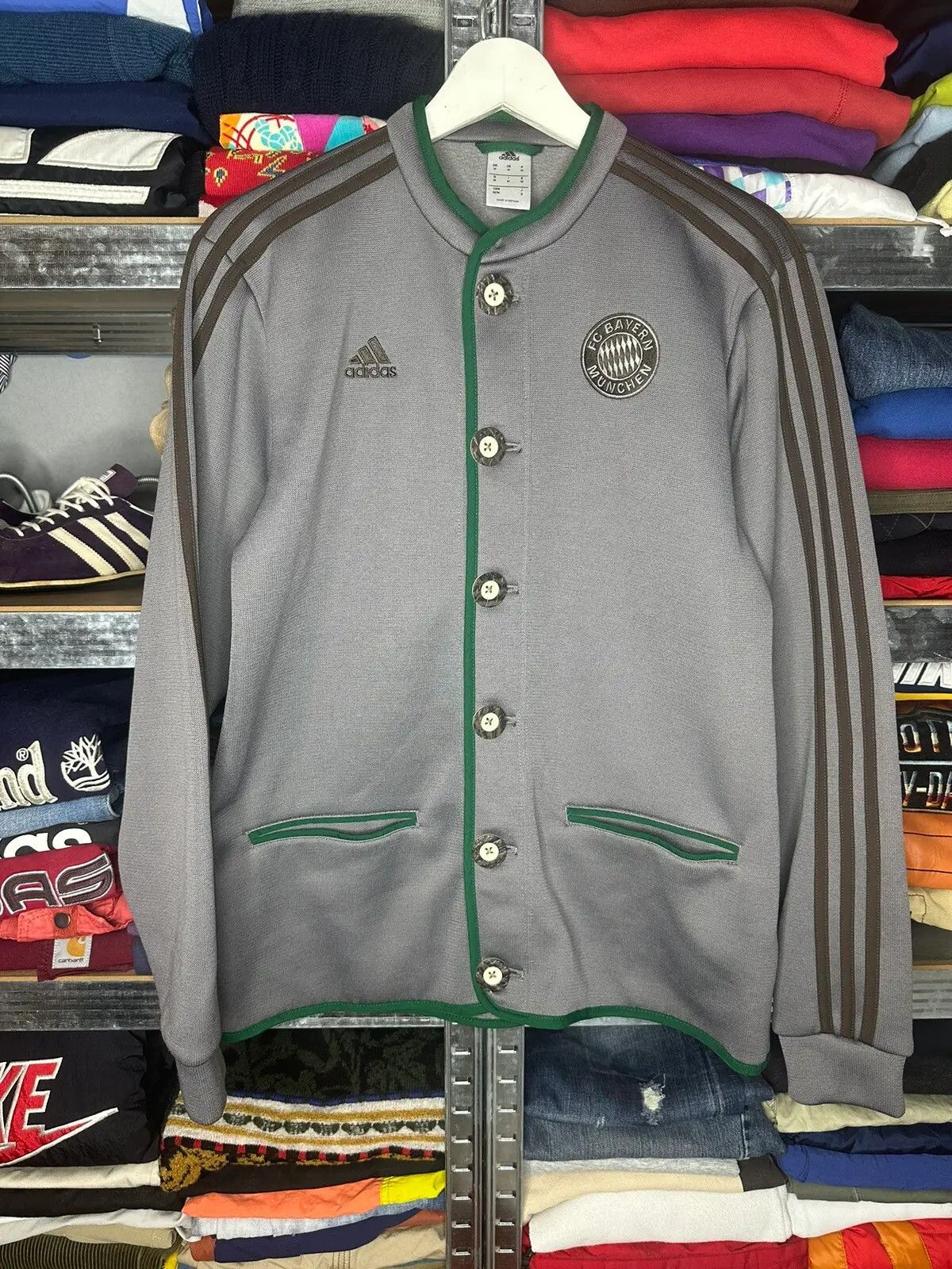 image of Adidas Bayern Munich Traditional Oktoberfest 1 Janker Jacket in Grey, Men's (Size Medium)