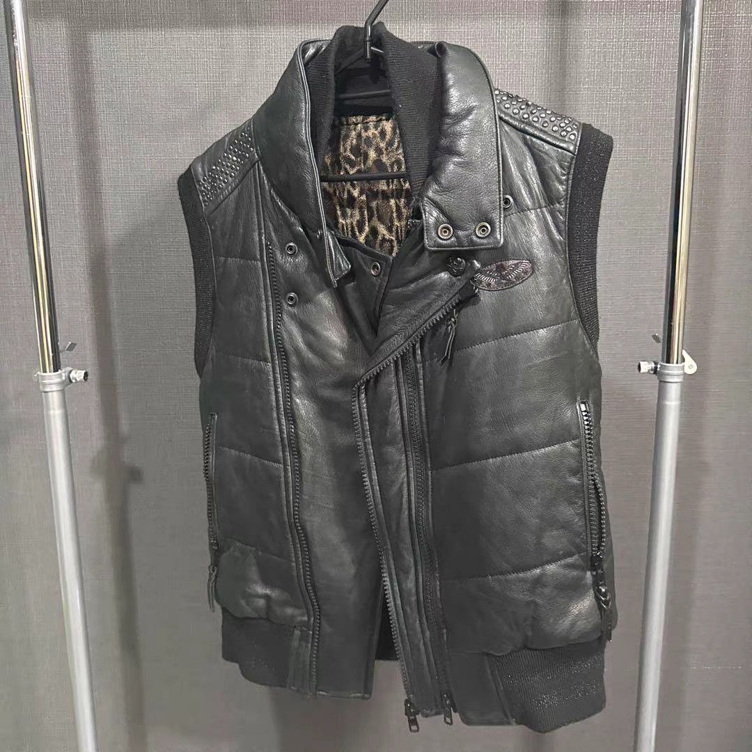 Roen Gray Leather Studded Puffer Vest Size US L / EU 52-54 / 3 - 1 Thumbnail