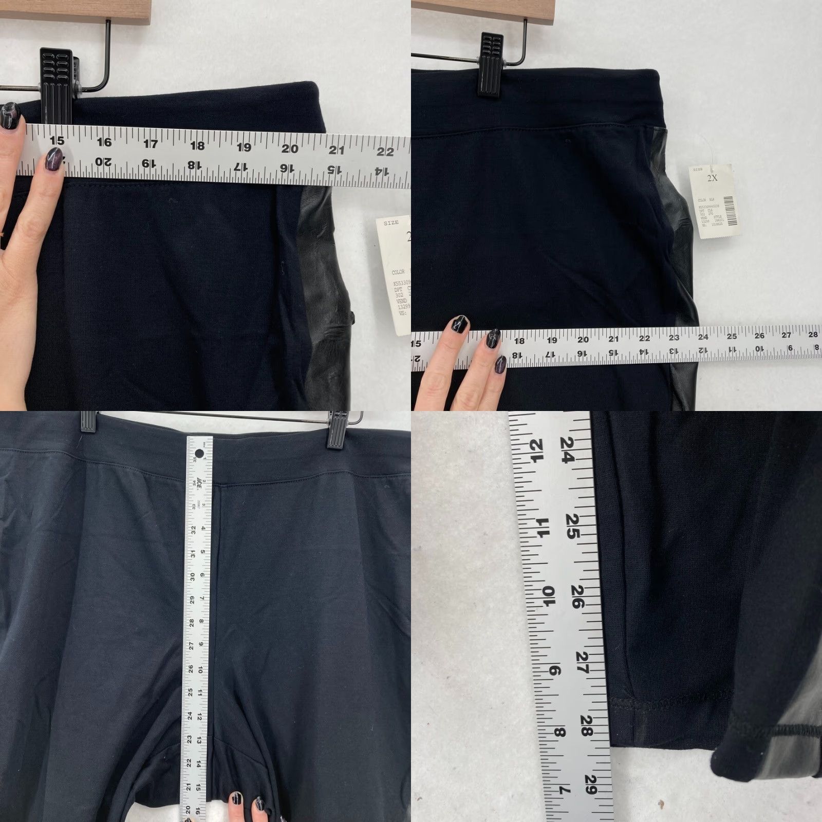 Vintage Catherines Secret Slimmer Knit Leggings Women's 2X Black Faux Leather Stripe NWT Leggings Size 40" / US 18 - 8 Thumbnail