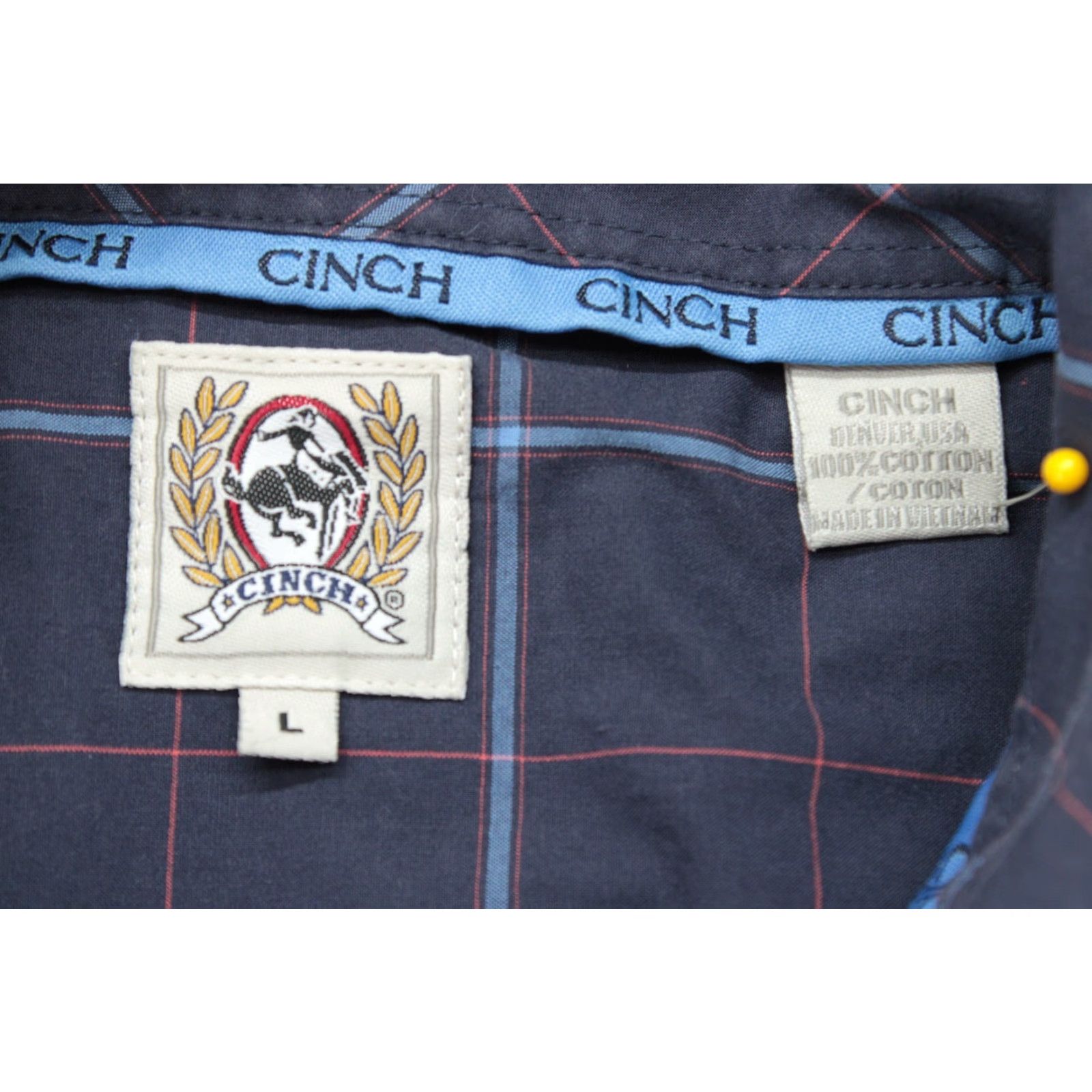 Vintage Cinch Shirt Button-Down Men’s Large Blue Plaid Long Sleeve Logo Pocket Cotton Shirt Size US L / EU 52-54 / 3 - 5 Thumbnail
