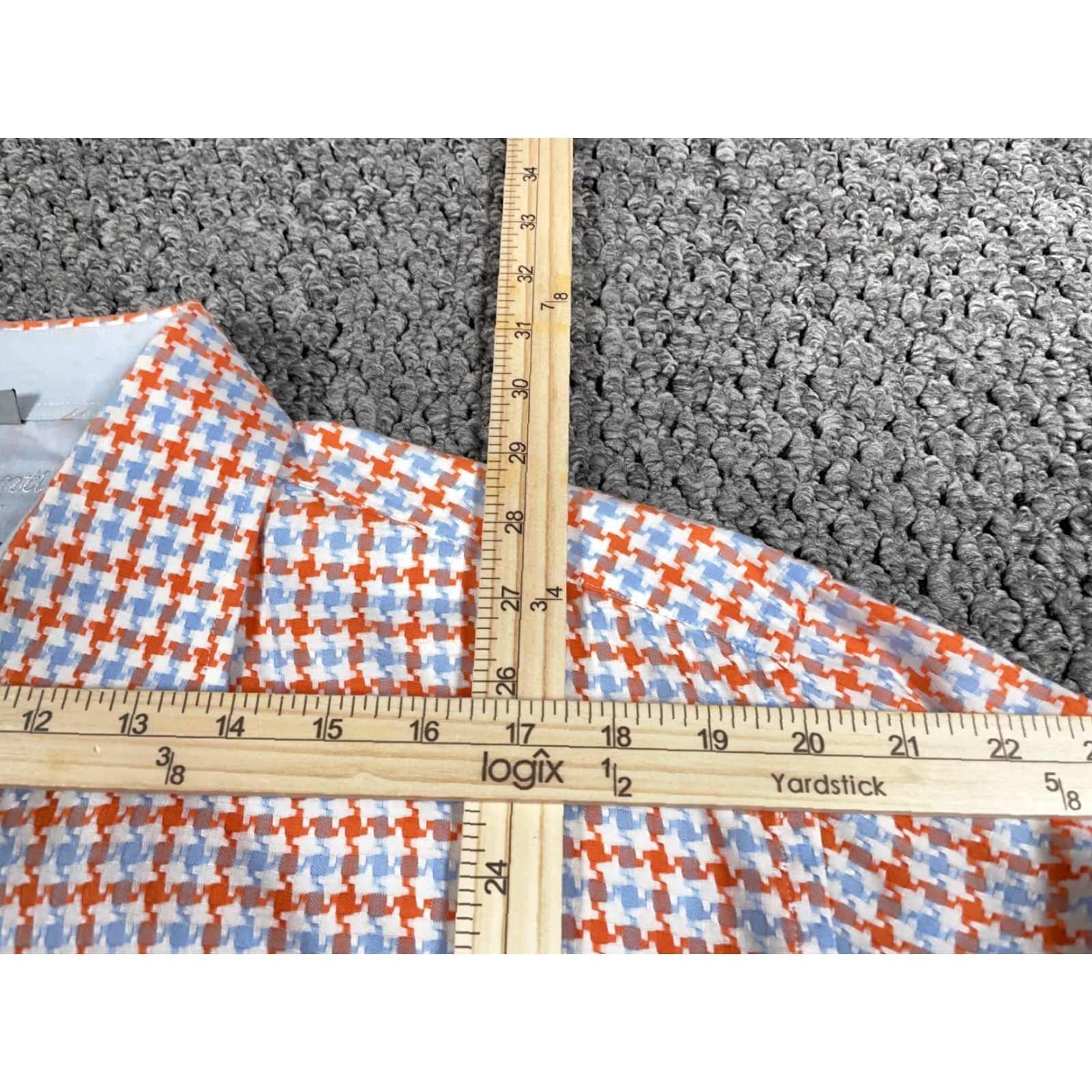 Luchiano Visconti VINTAGE Visconti Flip-Cuff Shirt Men XL Orange Blue Houndstooth Paisley Trim Button-Down Cotton Shirt Size US XL / EU 56 / 4 - 7 Thumbnail