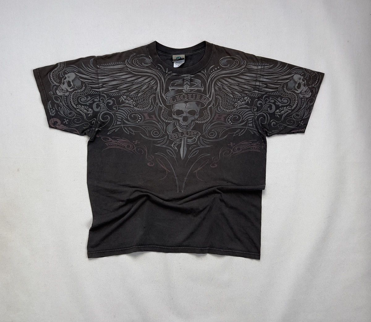 Vintage Tshirt Liquid Blue Skull Gothic Affliction Over Print Size US L / EU 52-54 / 3 - 1 Thumbnail