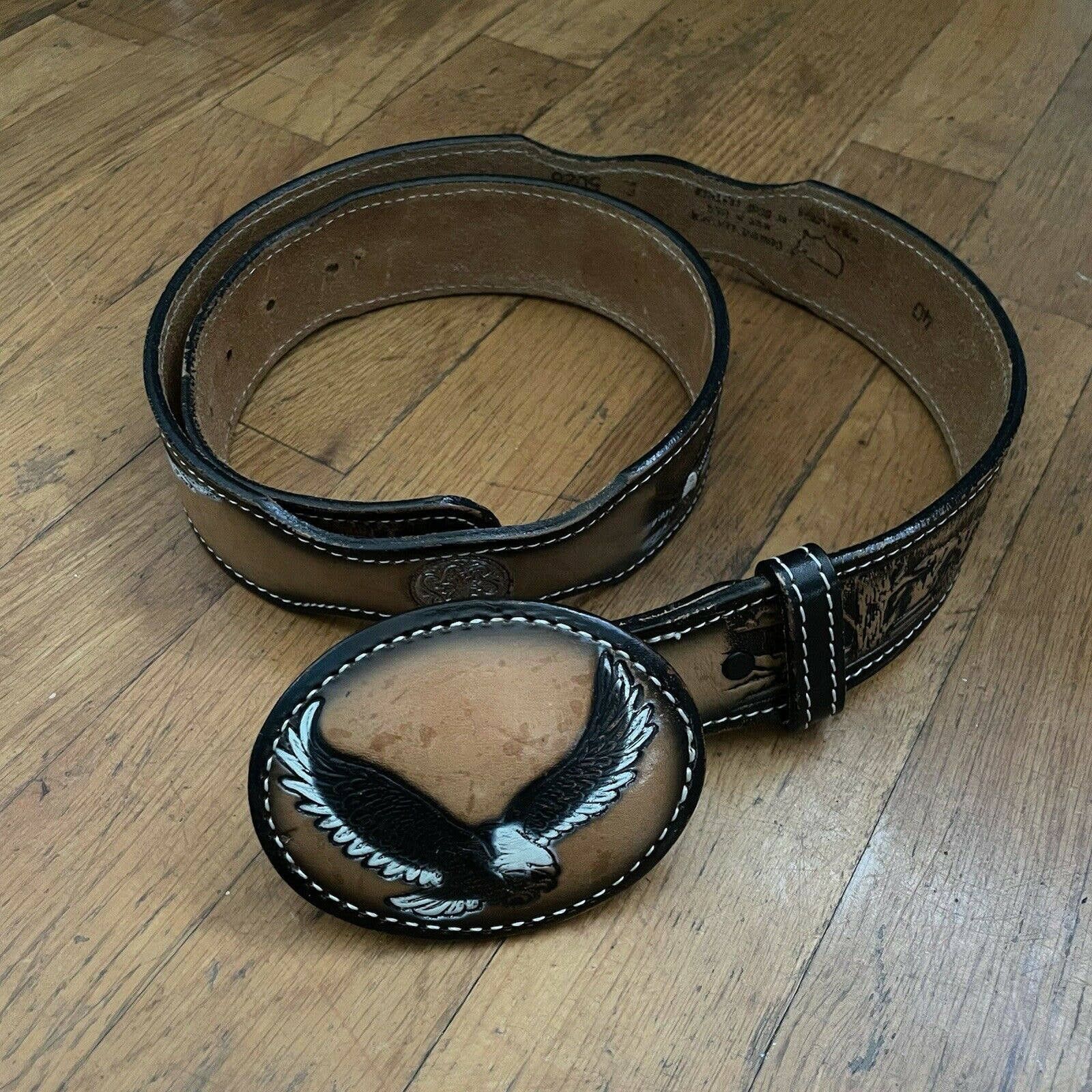 Vintage bull & eagle leather belt