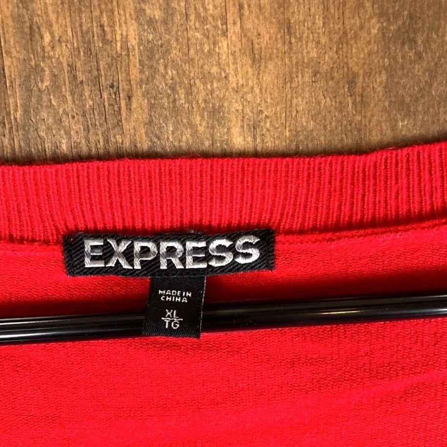 Express Express Womens Cardigan Sweater Red Diamond Button Front Long Sleeve Stretch XL Cardigan Knit Solid Crew Neck Women’s - Casual Workwear Size XL / US 12-14 / IT 48-50 - 6 Thumbnail