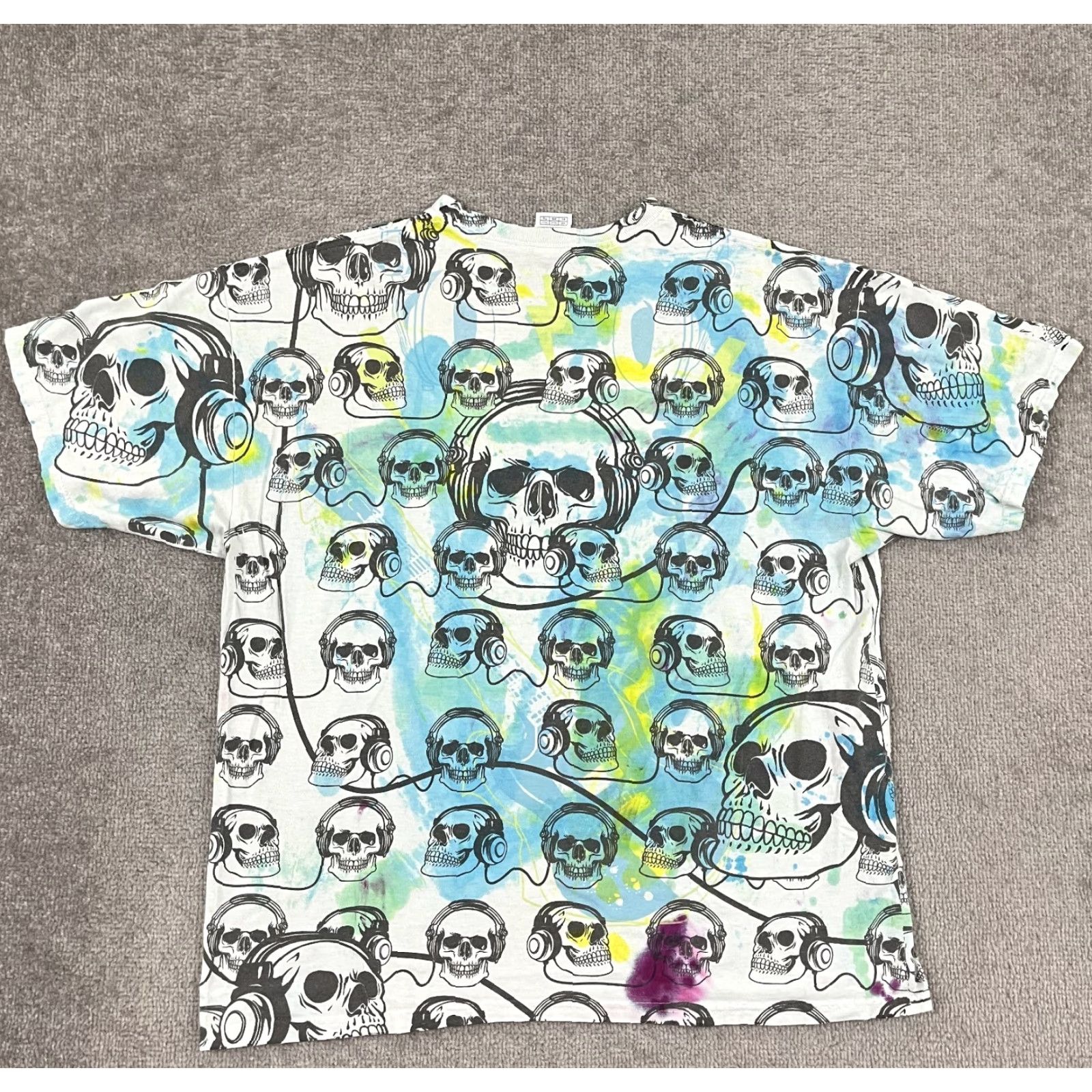 Delta VINTAGE Y2K Skull Skeleton AOP Graphic T-Shirt Mens XL Punk Grunge Skater Headphones Size US XL / EU 56 / 4 - 5 Thumbnail
