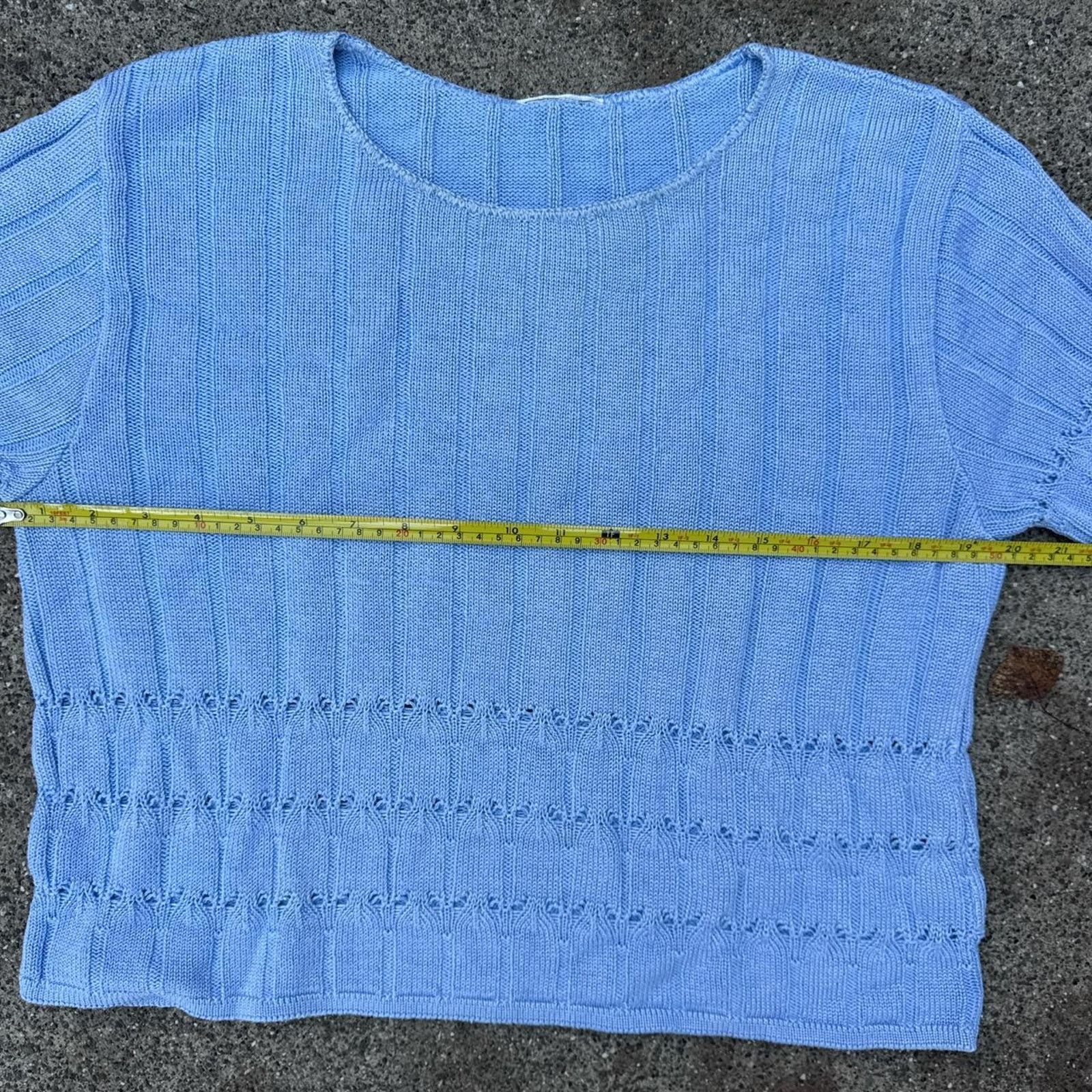 Other Vintage 80s Baby Blue Acrylic Knit Cropped Blouse Size Large Size L / US 10 / IT 46 - 4 Thumbnail