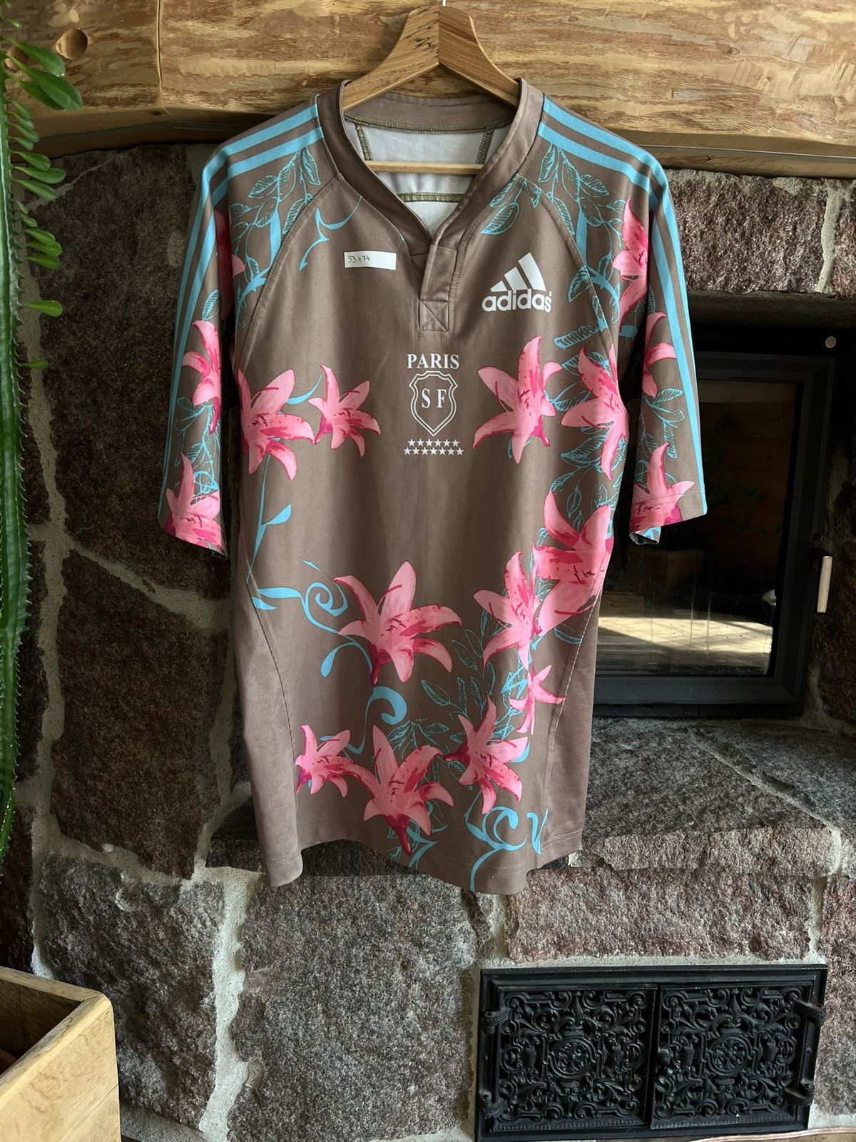 Adidas Paris,francais rugby brown pink floral M