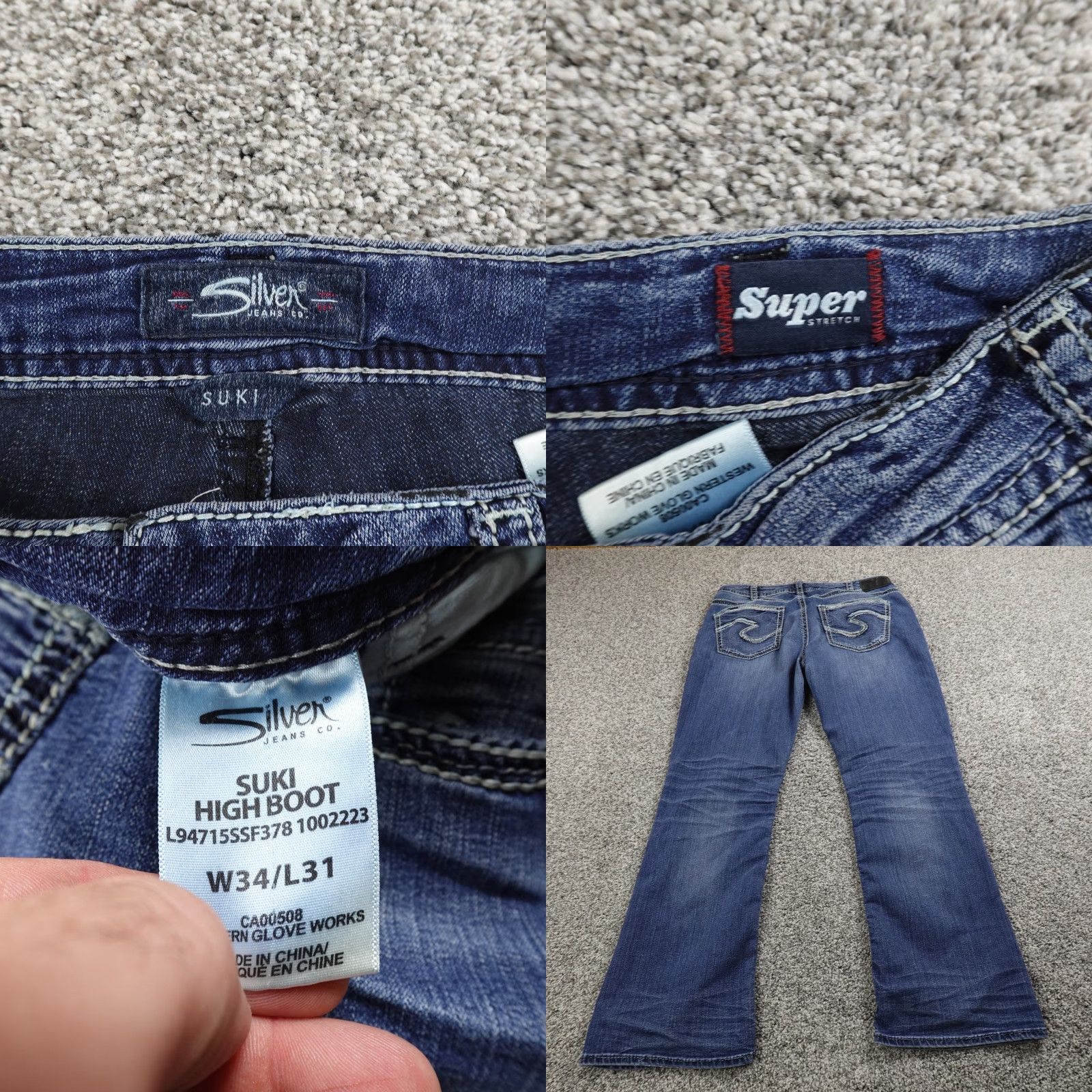 Silver Jeans Co. Silver Jeans Suki Jeans Womens 34 Dark Blue Denim Bootcut Stretch Western Flex 5-Pocket Size 24" / US 00 / IT 34 - 8 Thumbnail