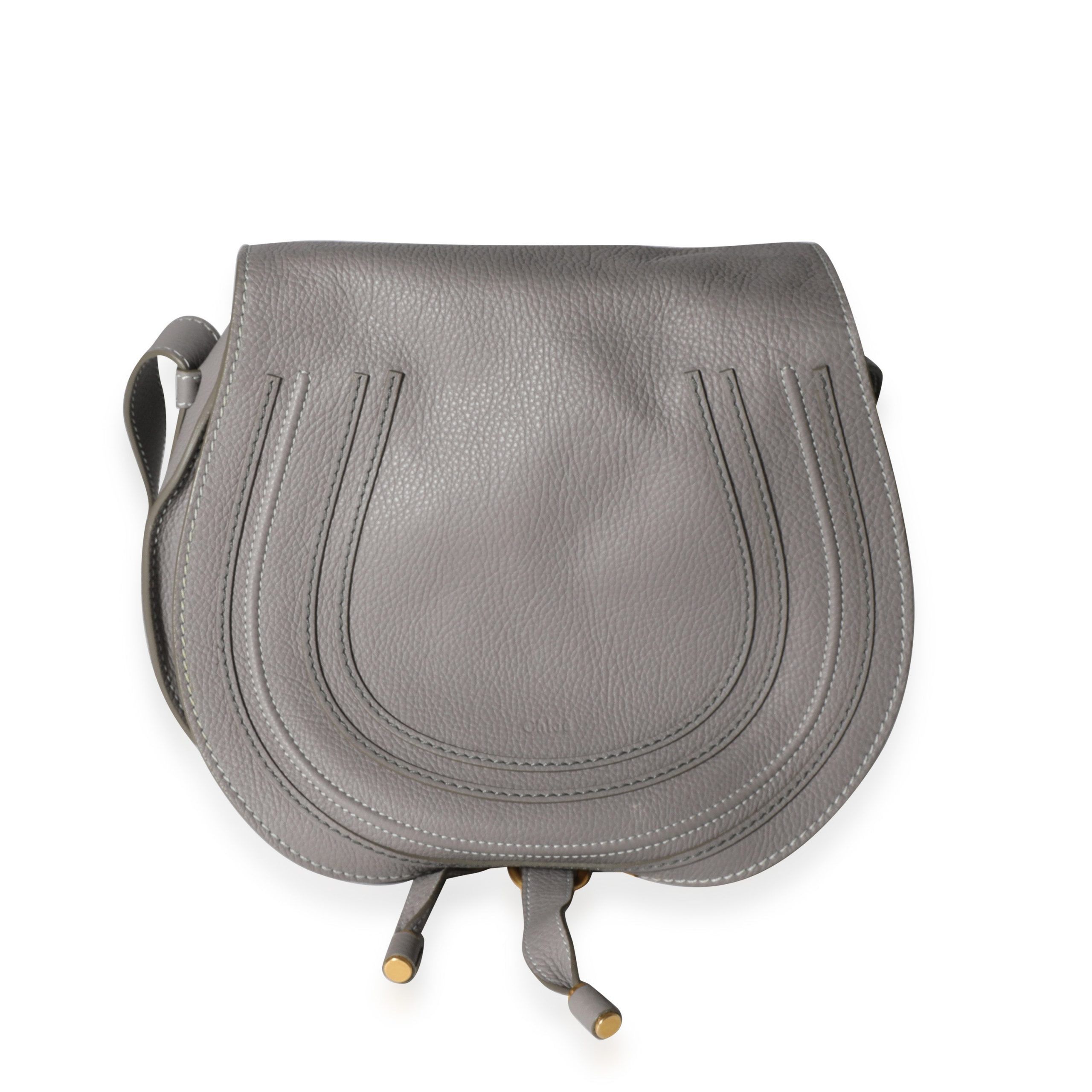 image of Chloe Cashmere Grey Grained Calfskin Medium Marcie Saddle Bag, Women's