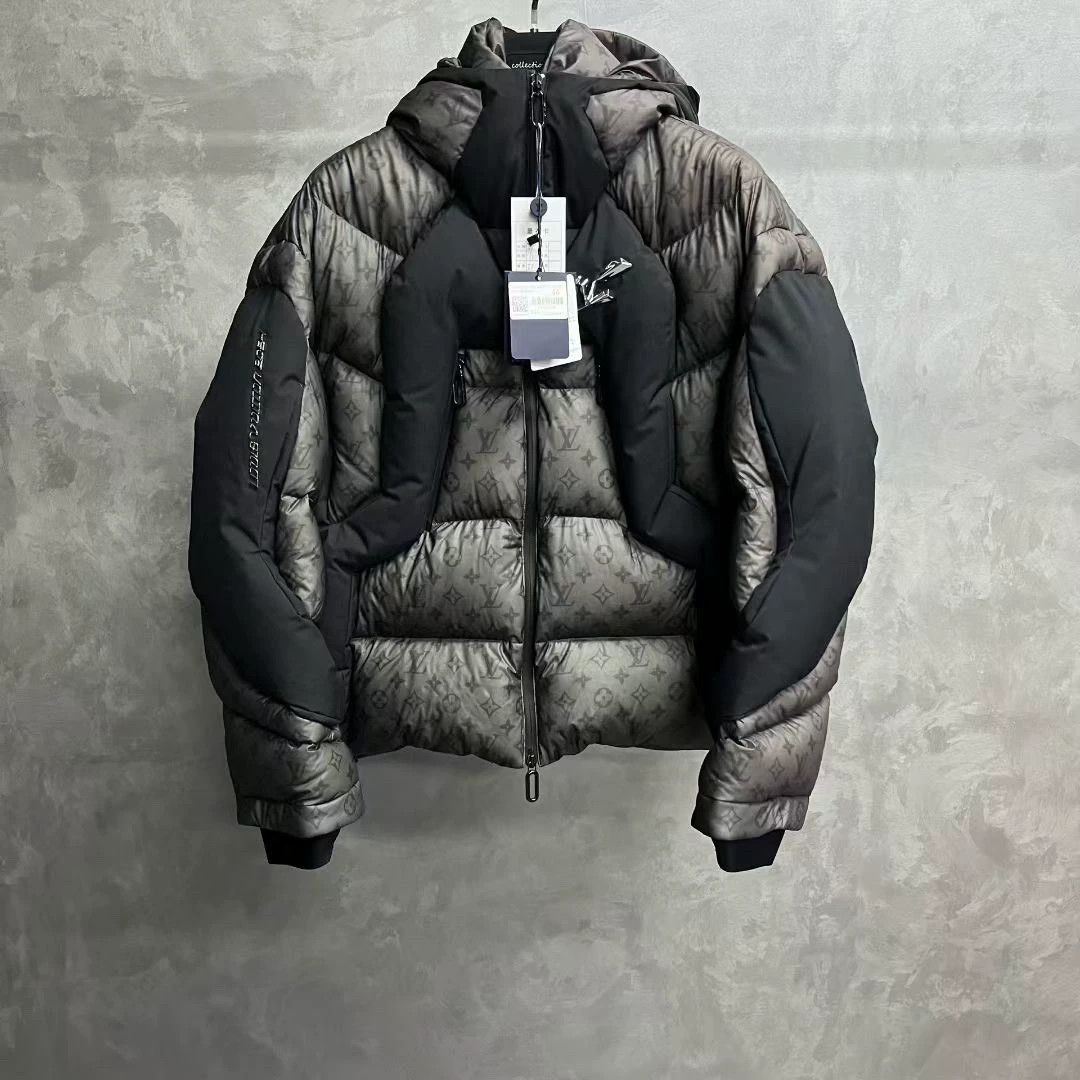 louis vuitton gray padded hooded jacket