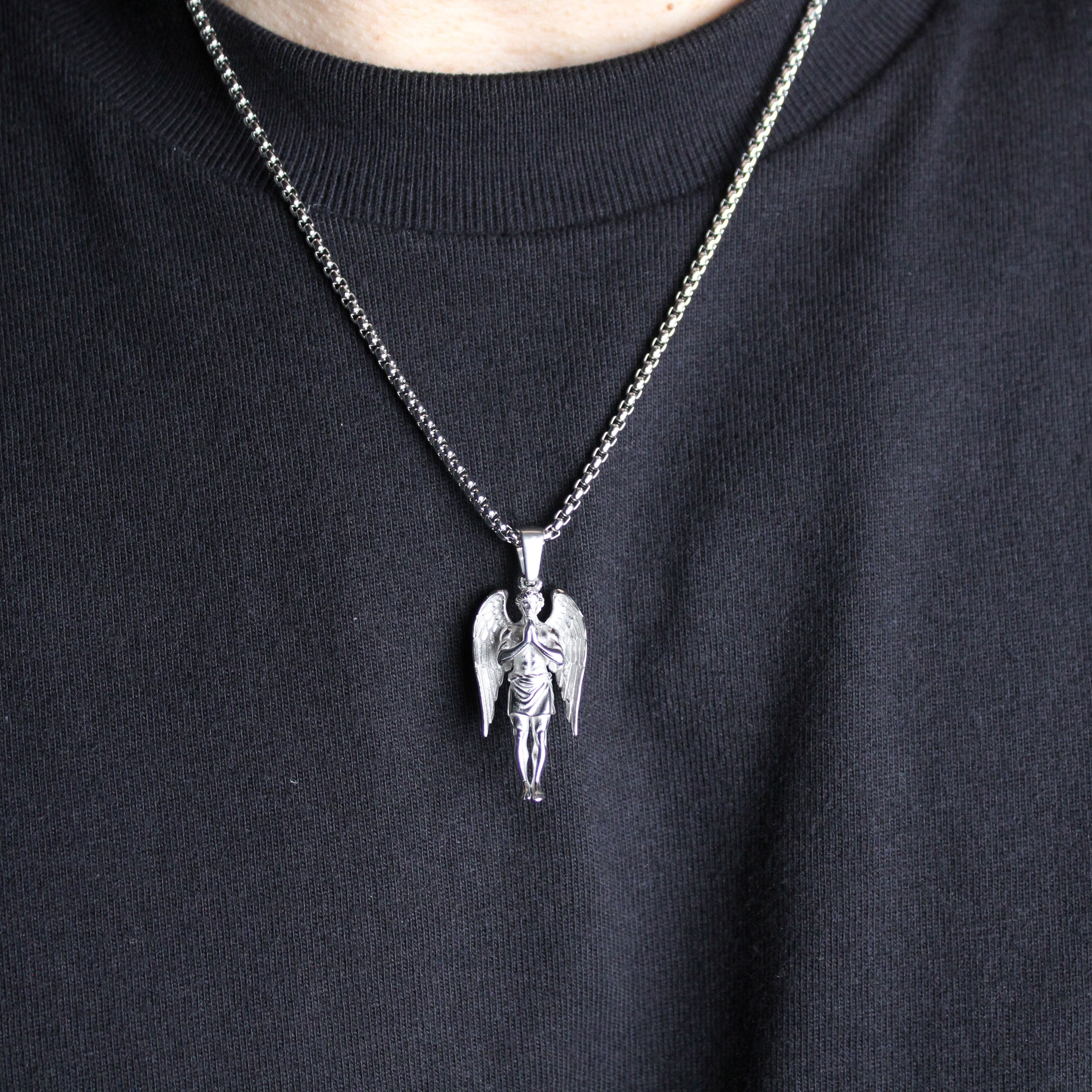 Jewelry Silver Guardian Angel Pendant Chain Necklace Size ONE SIZE - 2 Thumbnail