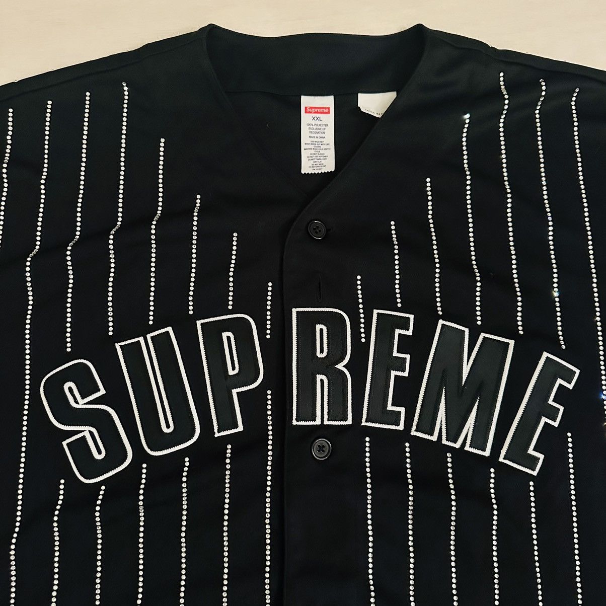 Supreme SUPREME 2022SS RHINESTONE STRIPE BASEBALL JERSEY XXL | Grailed