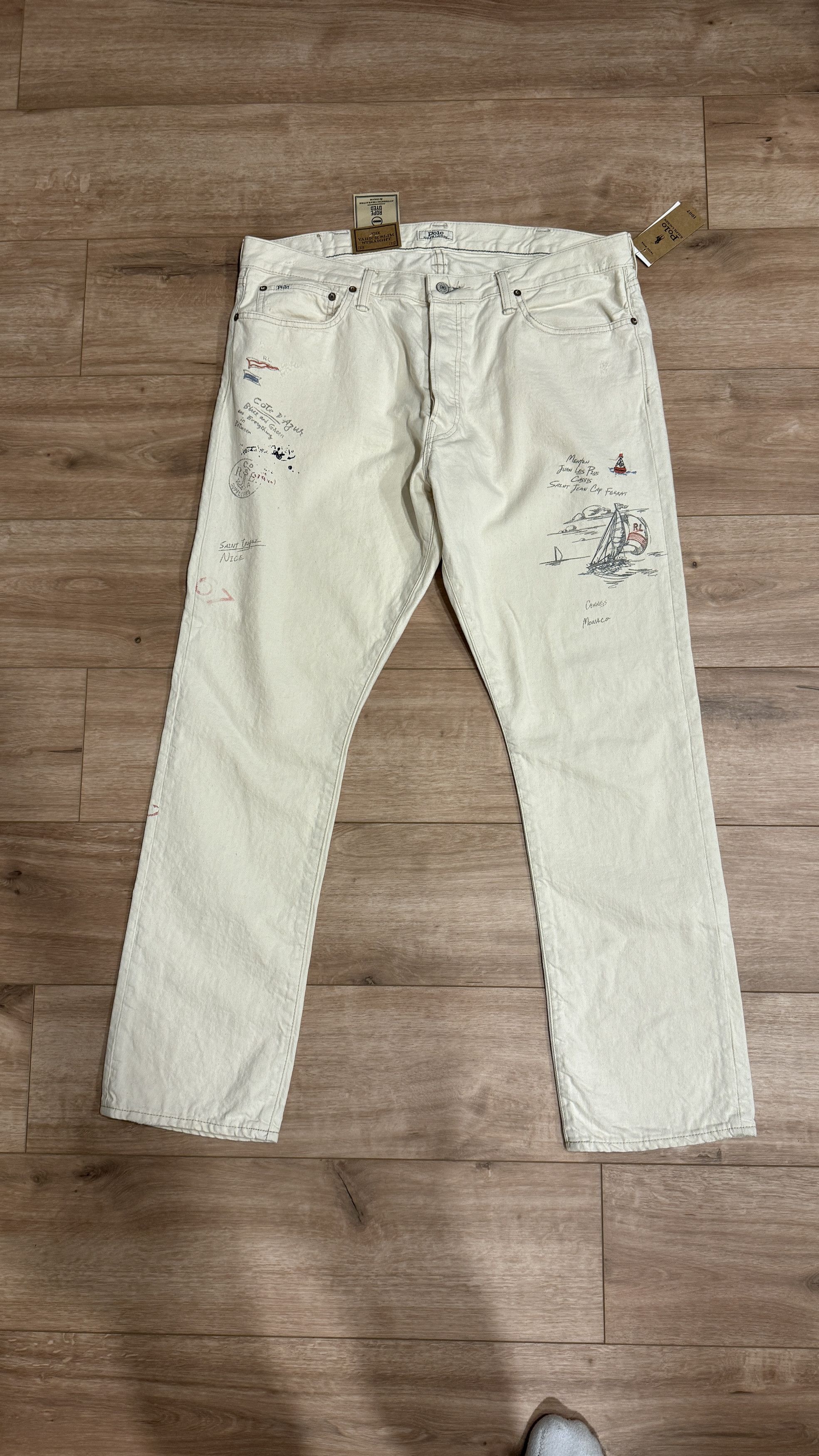 Image of Polo Ralph Laurent Sulivan Slim Fit Denim Cream Jeans 38X32, Men's