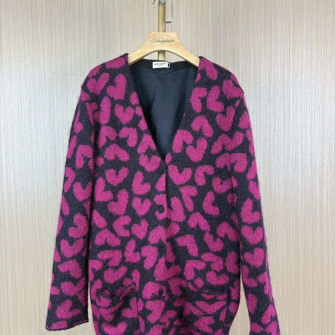 Saint Laurent Paris Saint Laurent Heart Print Mohair Cardigan Size M Size US M / EU 48-50 / 2 - 1 Thumbnail