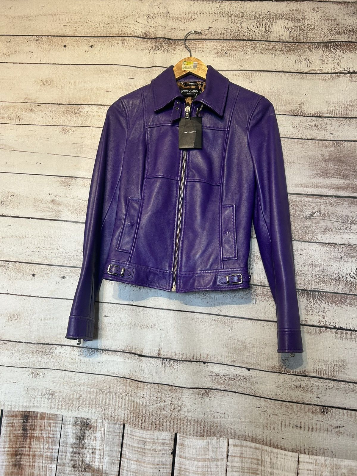 image of Dolce Gabbana Leather Jacket in Purple, Women's (Size Small)