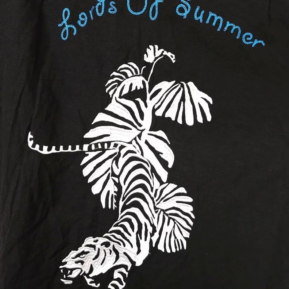Double Rainbouu Double Rainbouu Shirt Mens XL Black Lords Of Summer Linen Blend Bowling Shirt Button-Down Hawaiian Theme Mens XL Black Linen Blend Size US XL / EU 56 / 4 - 5 Thumbnail