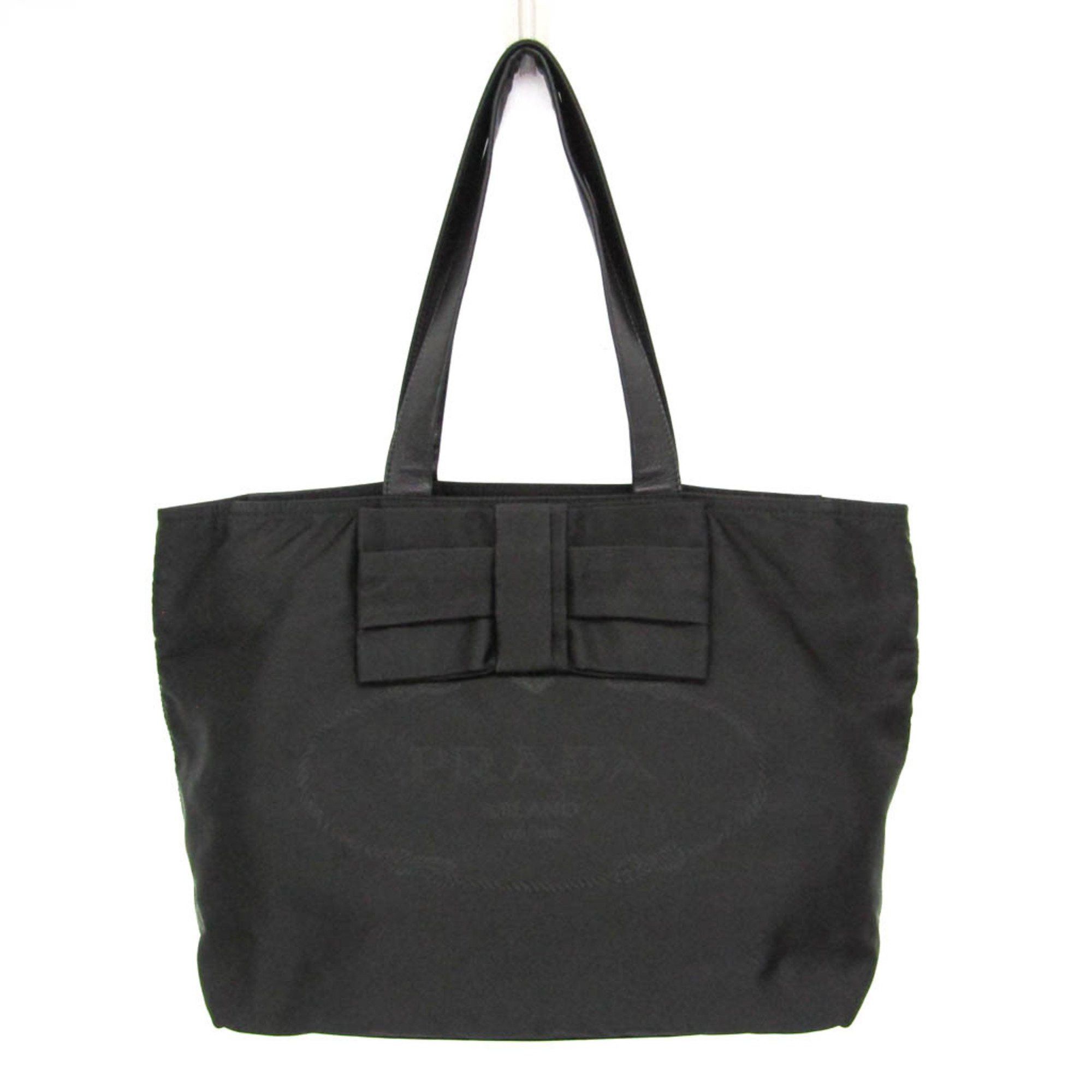 Prada Prada TESSUTO Ribbon Women's Nylon,Leather Tote Bag Black Size ONE SIZE - 1 Thumbnail