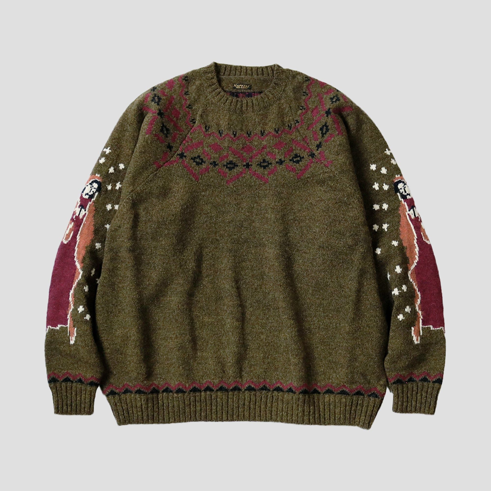 Kapital Kapital 5g Wool Cable Knit Elbow Crew Sweater Khaki Size 3 
