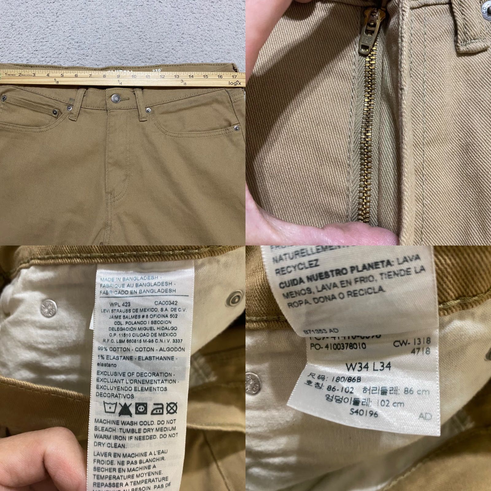 Levi's Levi's Denizen Jeans Mens 34x34 Beige Regular Mid Rise Straight 5-Pocket Cotton Logo Size US 34 / EU 50 - 8 Thumbnail