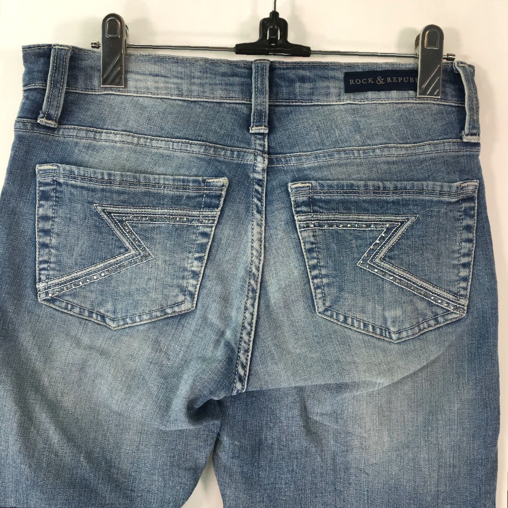 Vintage Rock & Republic Berlin Skinny Jeans Denim Blue 28x32 Size 4 Womens 5-Pocket Distressed Dark Wash Denim Slim Fit Jeans Size 27" / US 4 / IT 40 - 5 Thumbnail