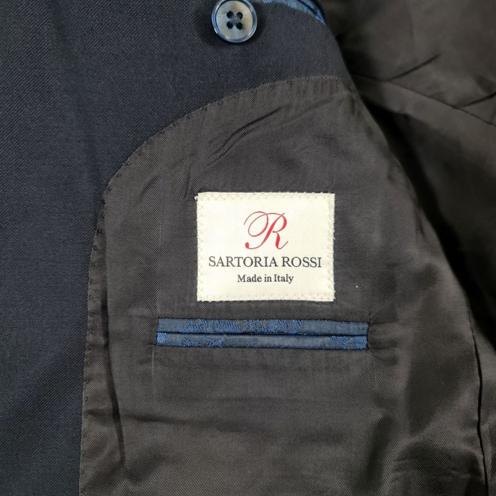 Vintage Sartoria Rossi Mens Suit Jacket Navy Blue 40 R Wool Blazer Vitale Barberis Size 40R - 5 Thumbnail