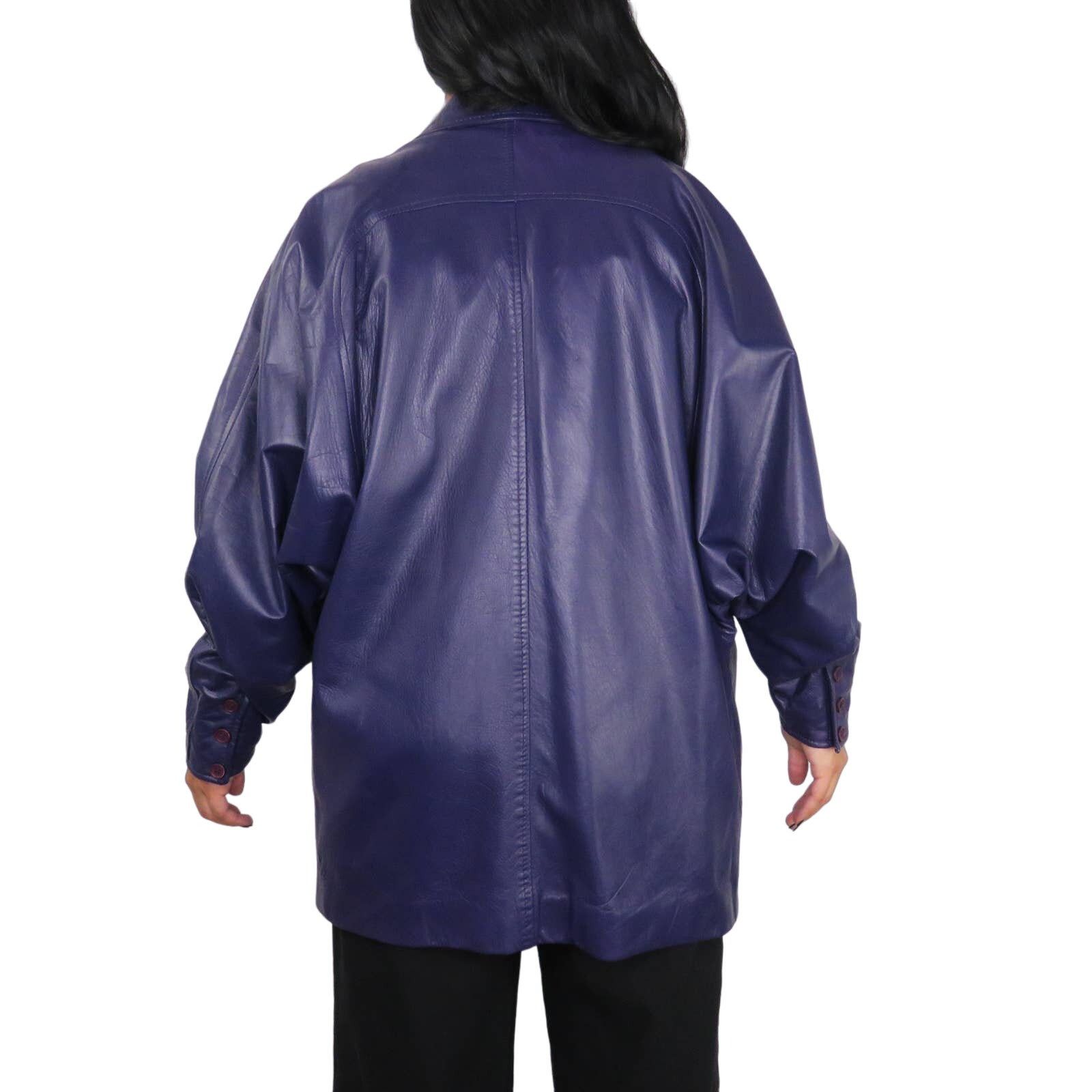 Vintage 90s Vintage Purple Leather Jacket Medium Retro Genuine Size M / US 6-8 / IT 42-44 - 9 Thumbnail