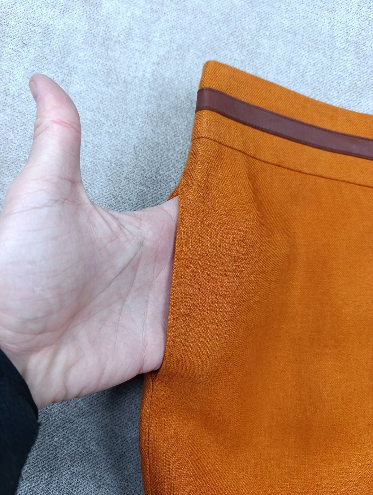 Loro Piana LORO PIANA CARSON LEATHER-TRIM LINEN PANTS IN ORANGE RUST Size 27" / US 4 / IT 40 - 13 Thumbnail
