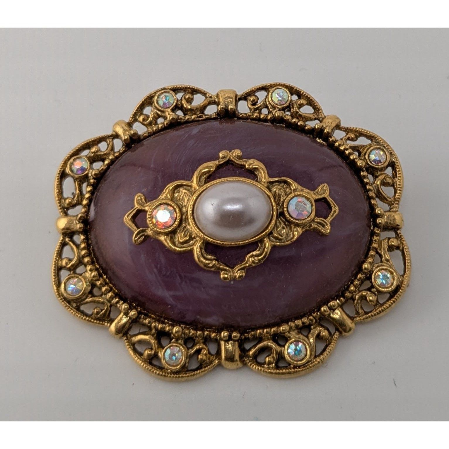 Other Vintage Regency-Style Ornate Brooch With Purple Stone Faux P Size ONE SIZE - 5 Thumbnail